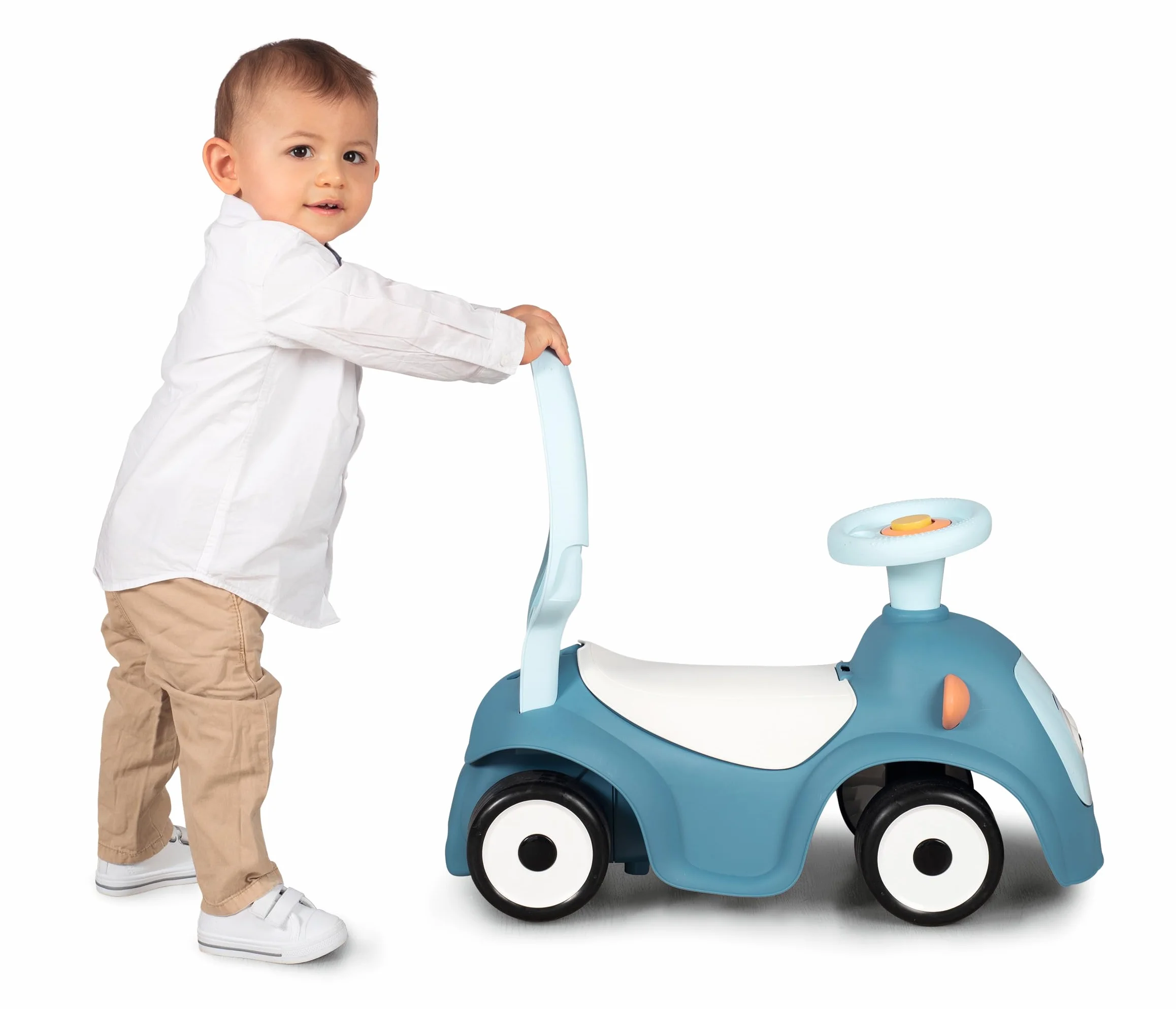 Smoby Porteur Maestro Balade Bleu 3 en 1 Evolutif Canne parentale Réglable Arceau Sécurité Roues Silencieuses Klaxon Electronique