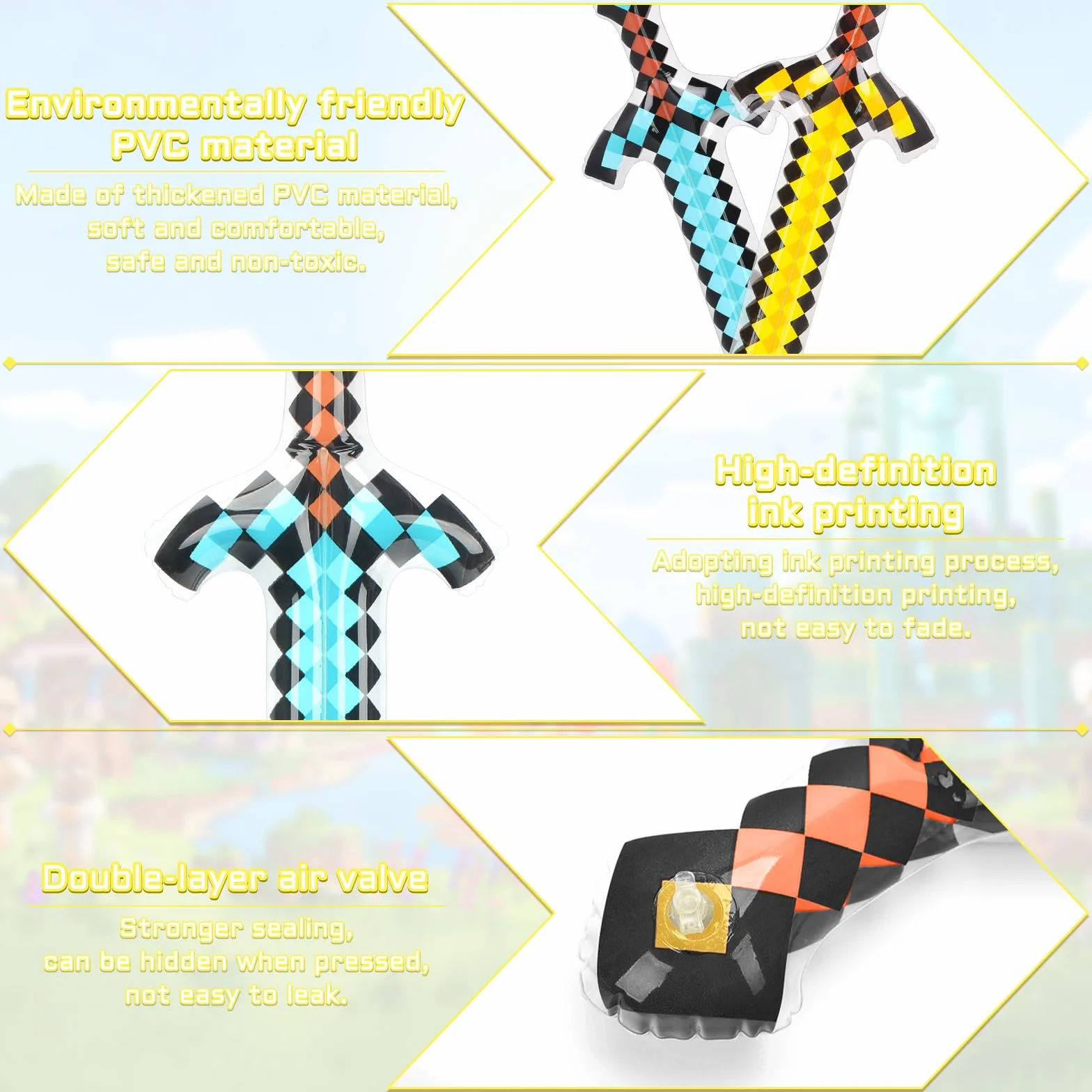 Gonflables Épées Set 63 cm Pixel Épée Gonflable Enfant Pirate Fête Accessoires