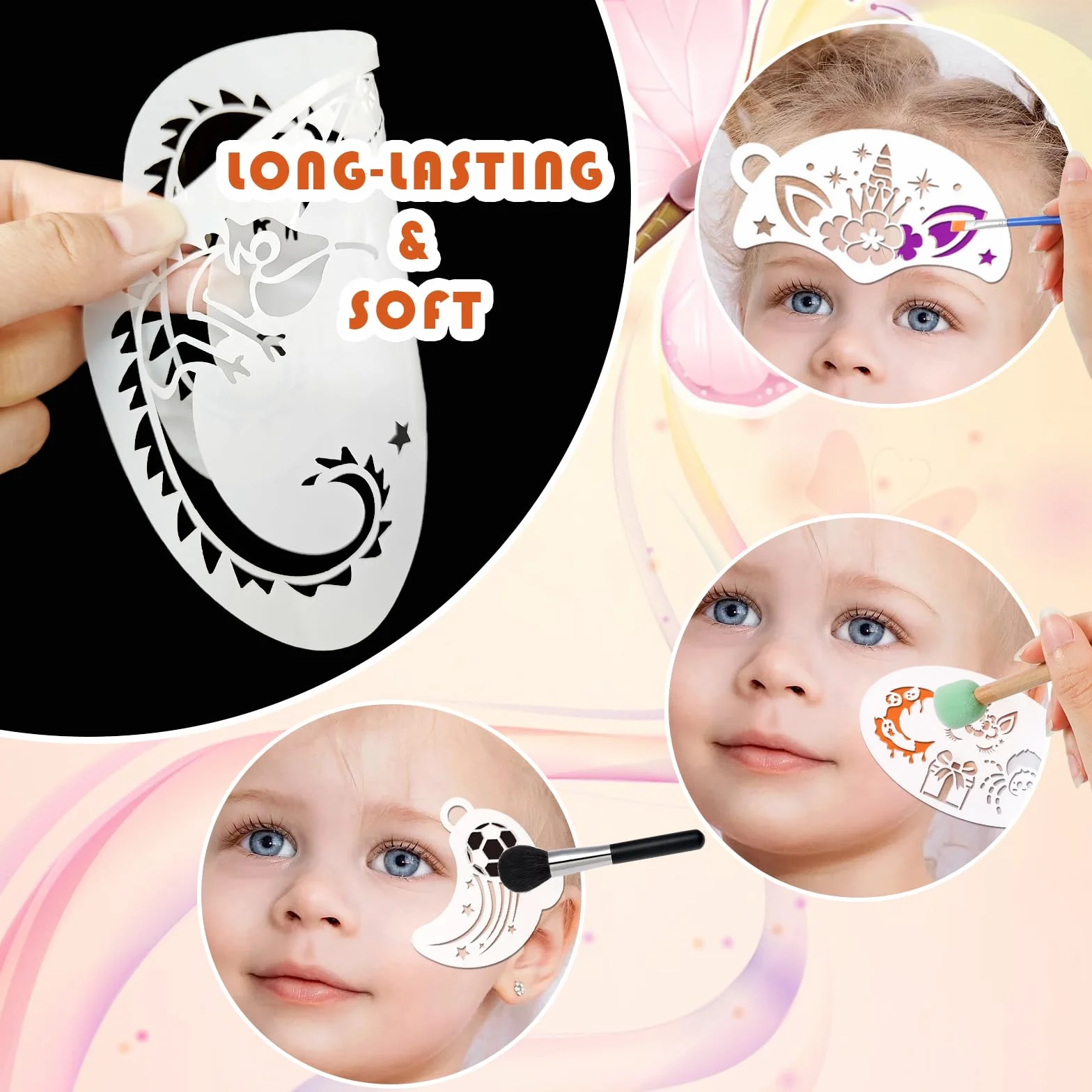 OOTSR Pochoir Maquillage Enfant, 42 Pcs Modèle de Tatouage pour Visage et Corps