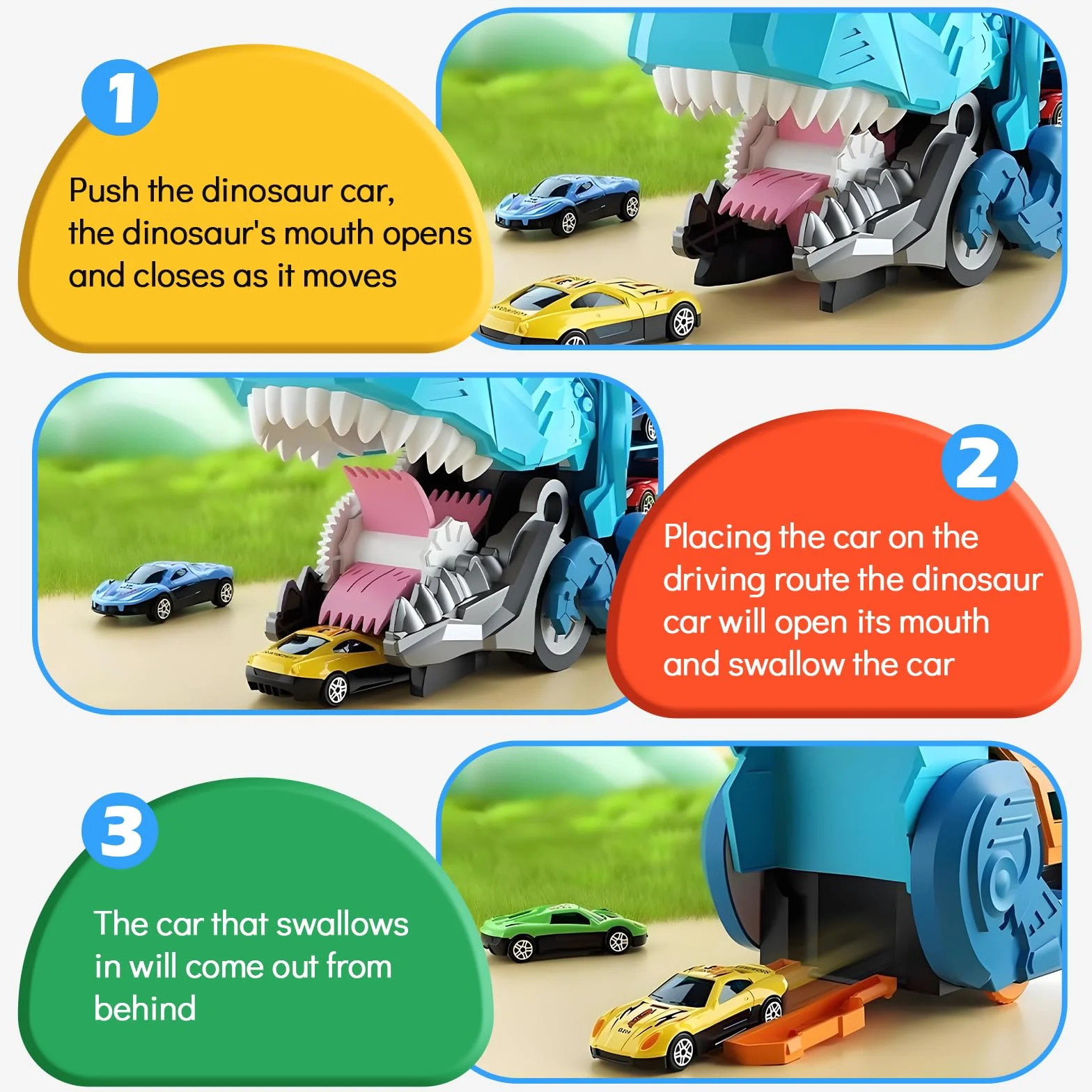 Pardofelis Camion Transporteur Voiture Dinosaure Jouet Portable avec Piste de Course Éjectable 10 Mini Voitures pour Enfants 3-6 Ans Garçons Cadeau
