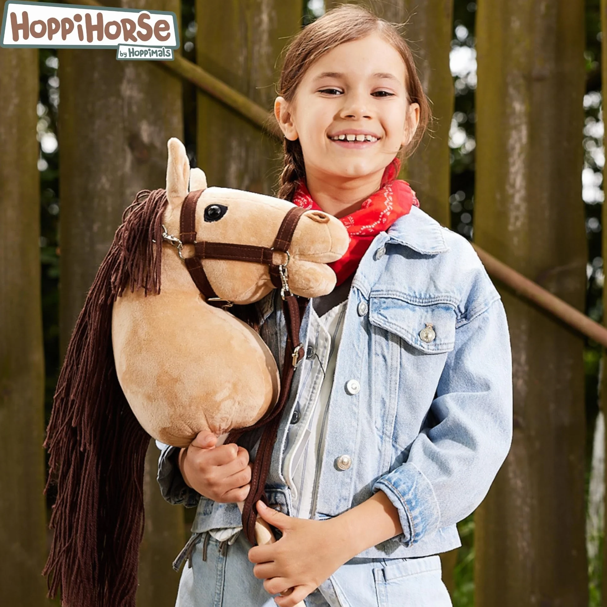 HOPPIHORSE Sport Edition Hobby Horse A3 Taille Cheval Bâton avec Bride Rênes Sangle d'Épaule Queue Poignée Silicone Boîte-Cadeau
