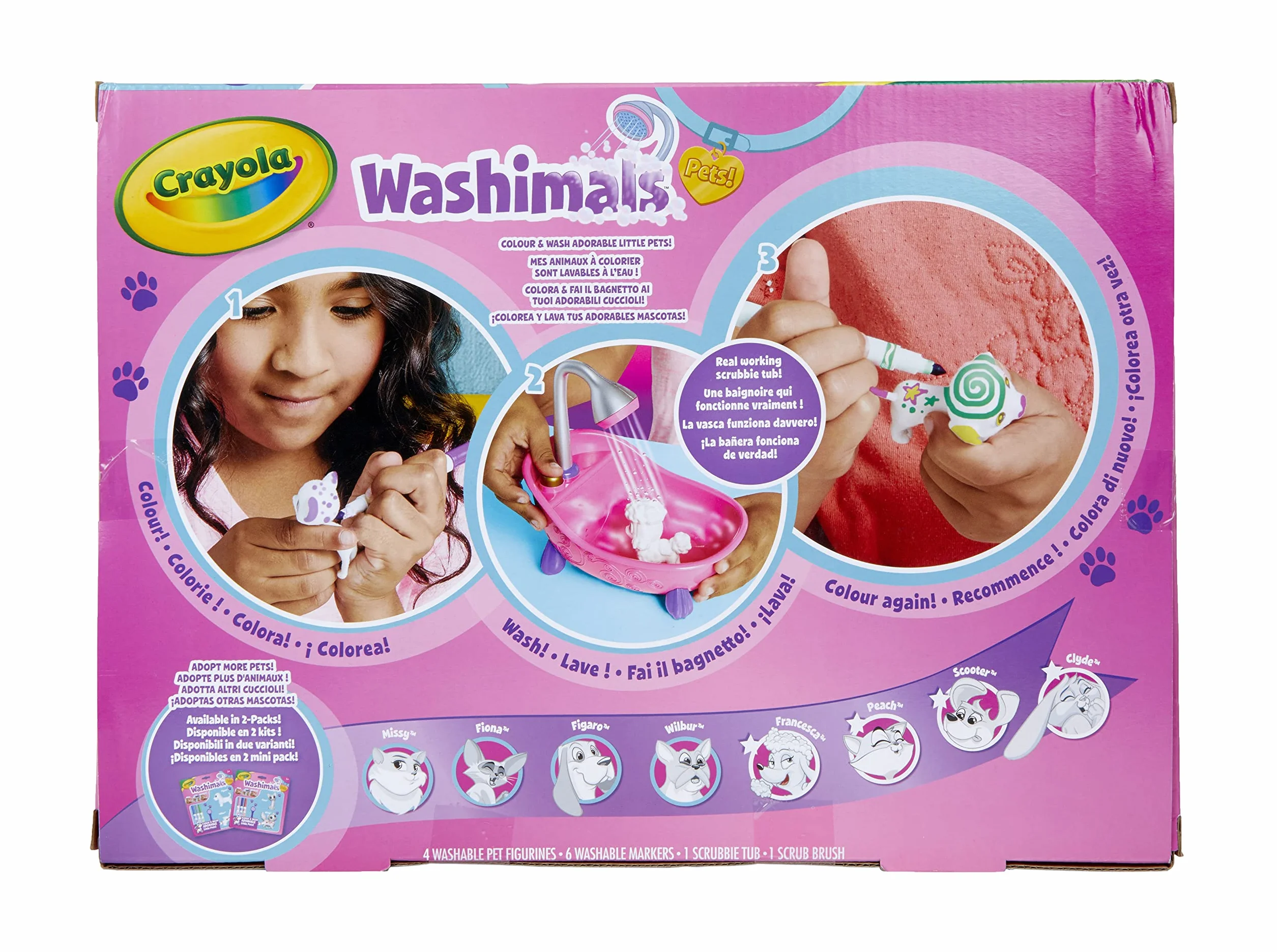 Crayola Washimals Kit Créatif de Coloriage Feutres Couleurs Chiots Baignoire Douche Rose 3 Ans