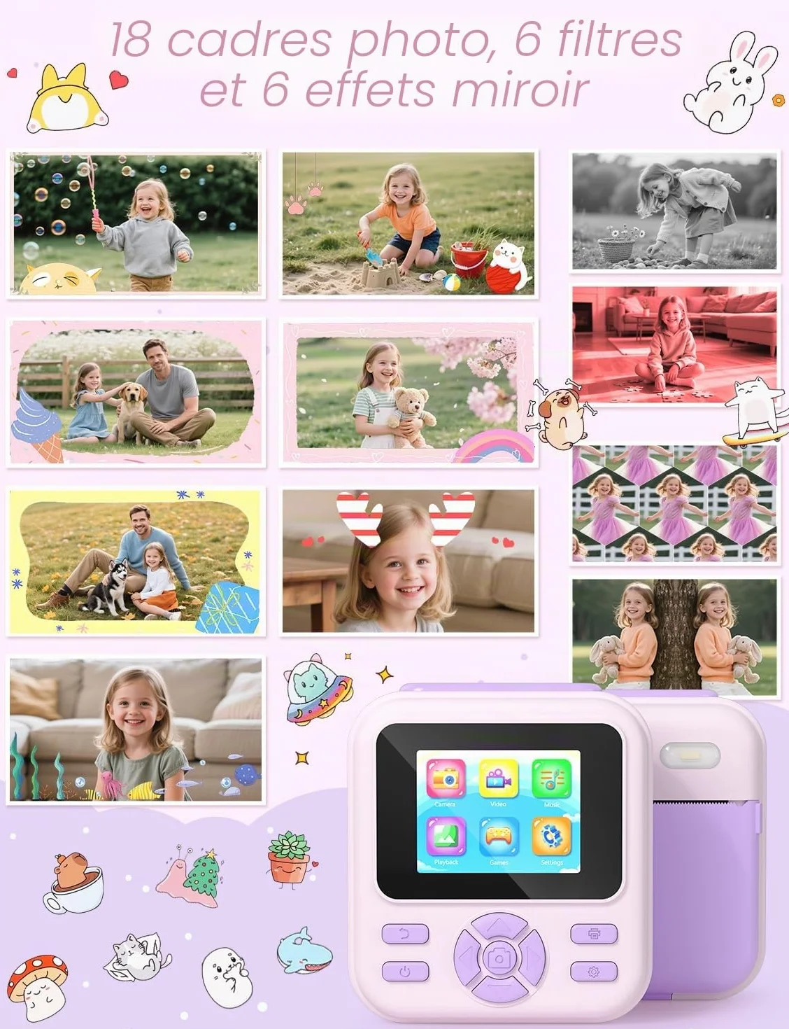 YOHOOLYO Appareil Photo Instantané Enfant 2,4" 1080P Vidéo Selfie avec Carte 32 Go et Papier d'impression Violet