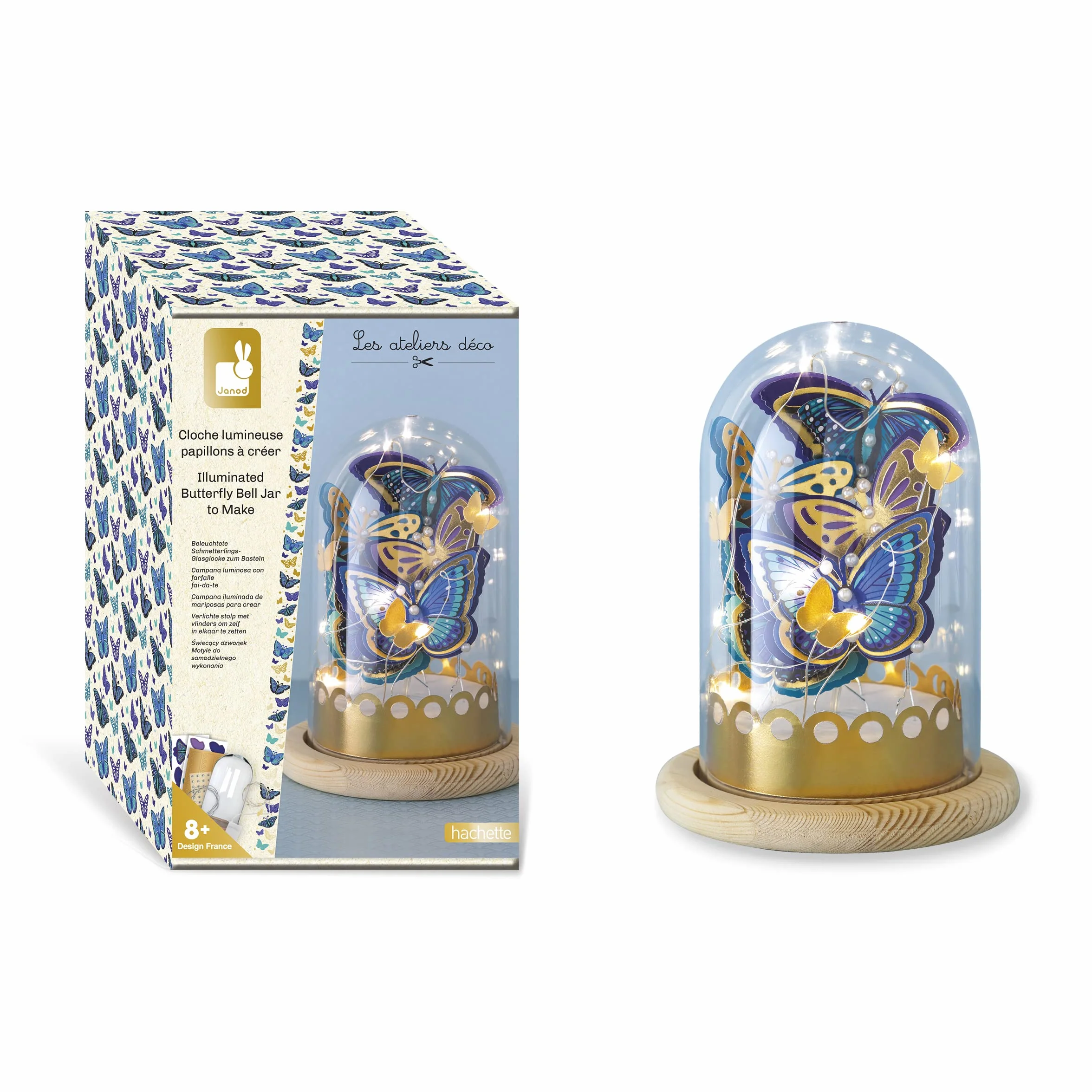 Janod Kit Loisir Créatif Enfant Cloche Lumineuse Papillons Bleus et Dorés Motricité Fine Dès 8 Ans