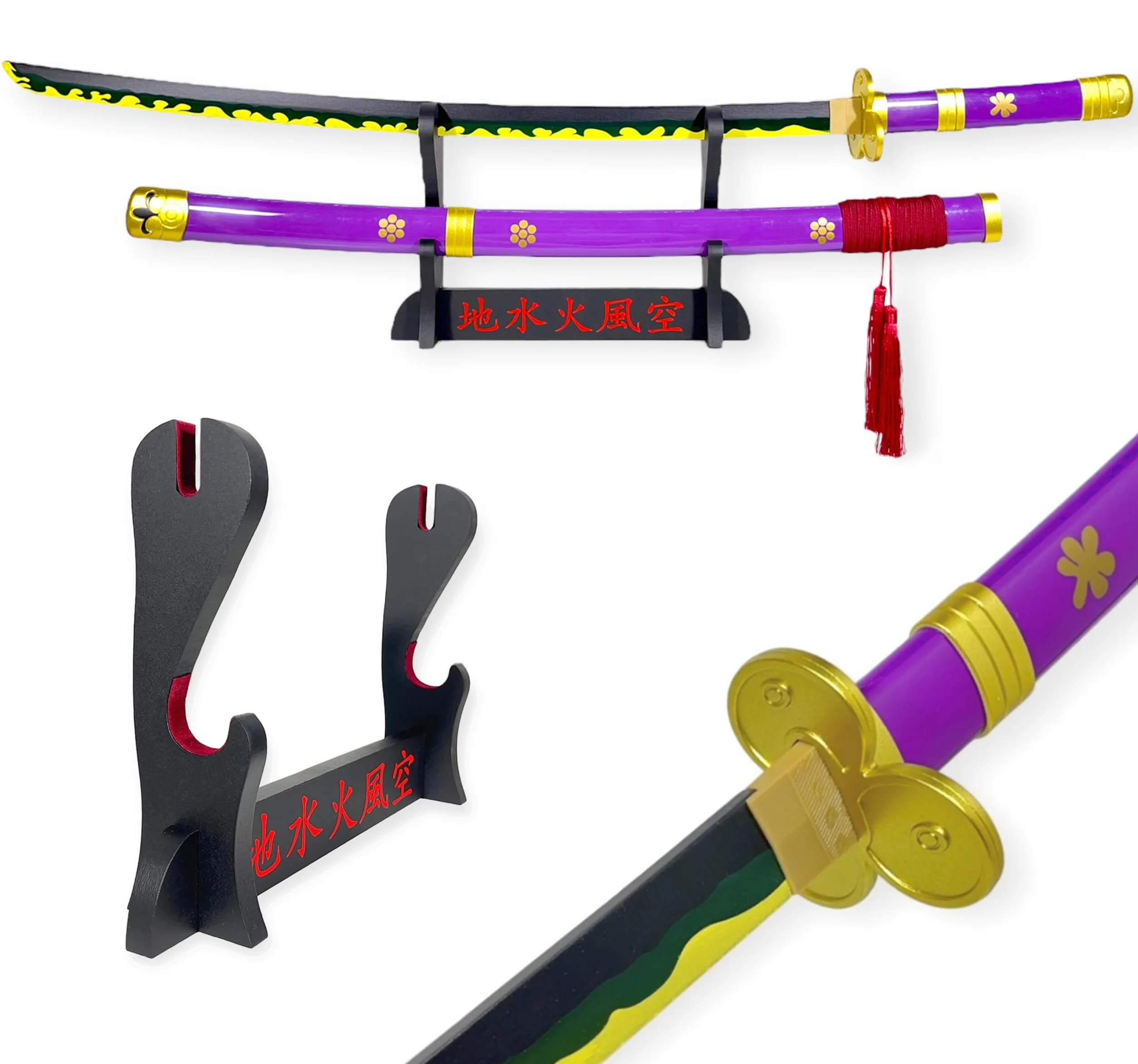FÉENOMENN Katana One Piece Zoro Enma Épée Lame Bois Support Japonais