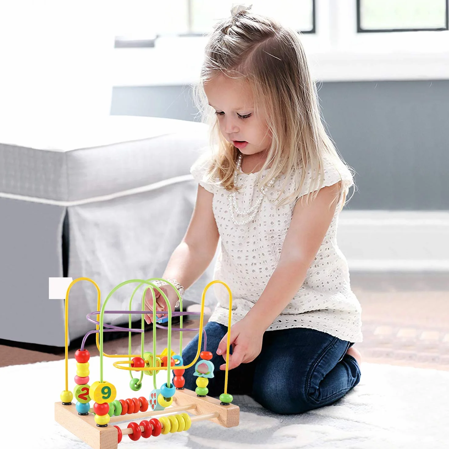 Jacootoys Bois Labyrinthe de Perles Coloré Fruit Boules Boulier Circuits de Motricité Educatif Jouet pour Bébé
