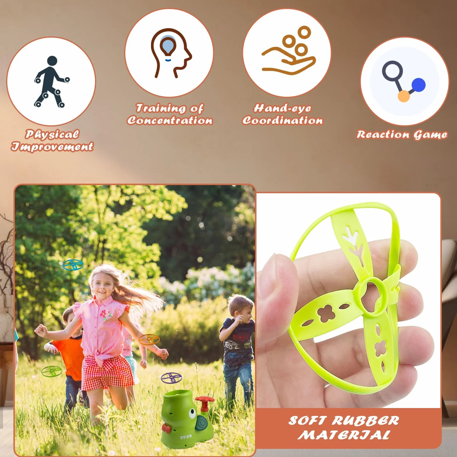 Chiluxendo Jeux Exterieur Enfant Vert Lanceur de Soucoupe Volante à Pied Jouet Coordination Mains Pieds Yeux