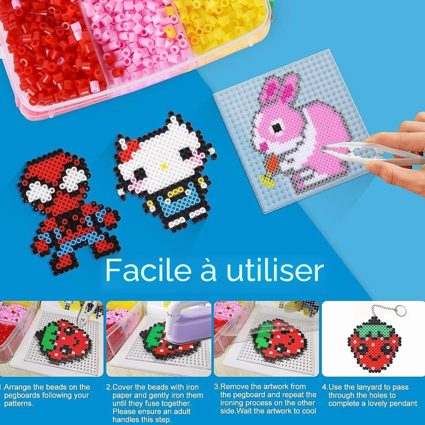 Kit de Perles à Repasser 10 000 Pièces 5 mm avec Panneau Perforé pour Enfants