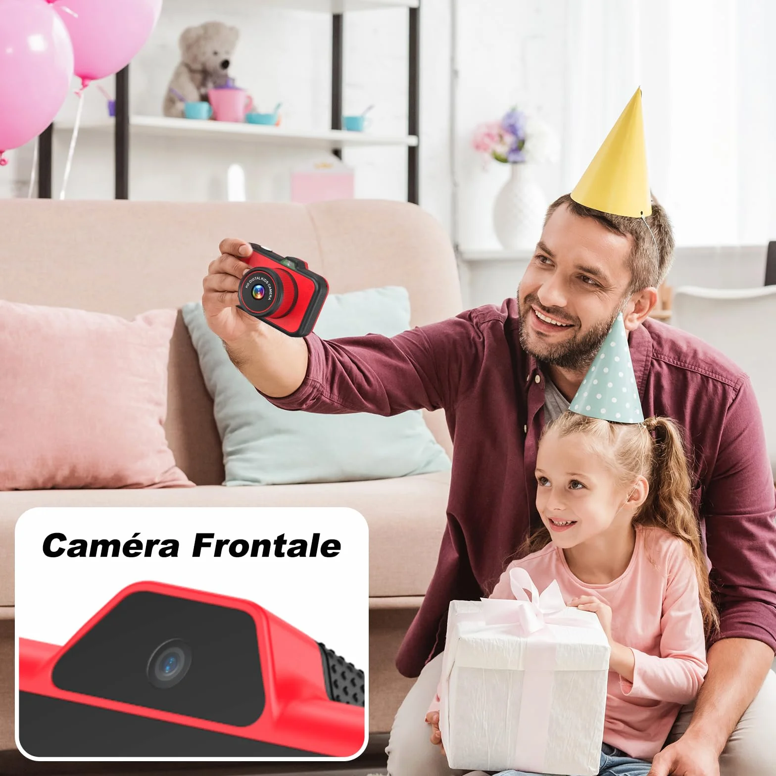 Appareil Photo Enfant Zoom Rotatif 360° Grand Écran 3,5" 1080P Selfie Flash LED Carte SD 32GB Jouet Cadeau Fille Garçons 3-12 Ans