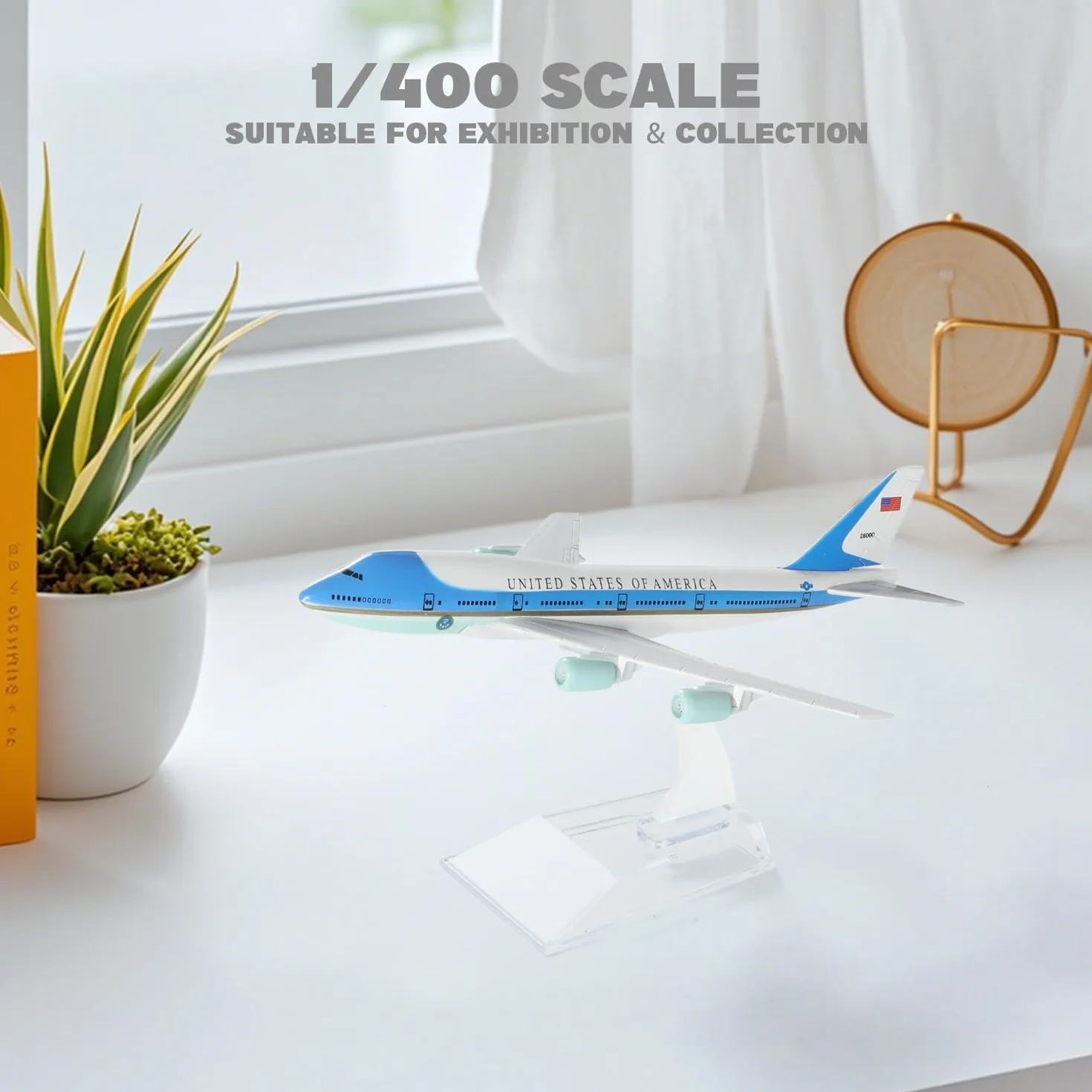 Boeing 747 Air Force One VC-25A Modèle d'avion en métal moulé 1:400 avec Stand 6 Pouces