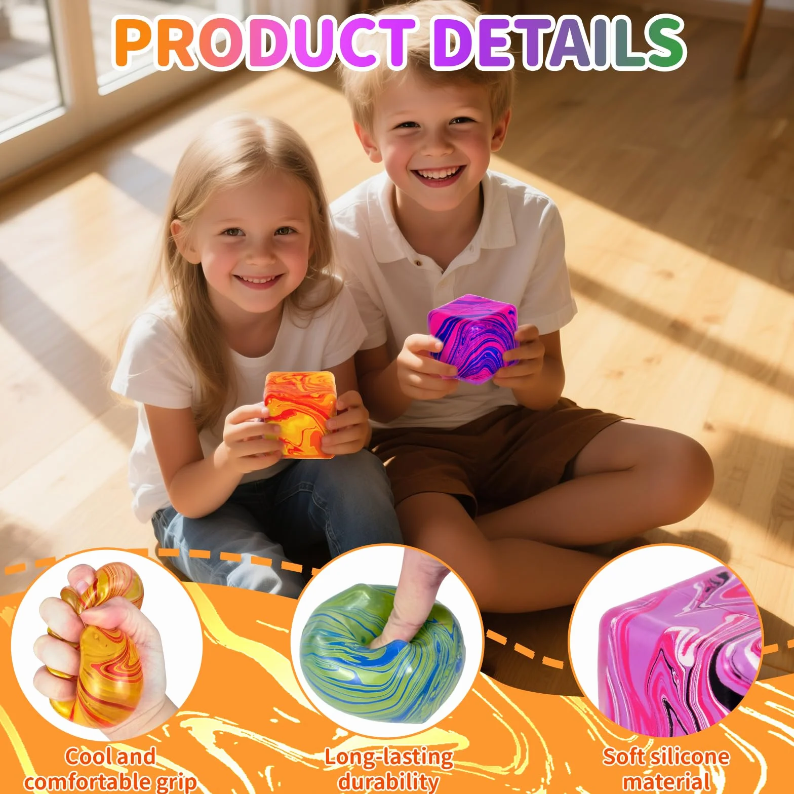 Graphinza Squeeze Toys Medium 1.97in Soft Relief Cube for Autism Stress Relief, Balls for Adults Children Classroom Prizes (4 PCS)