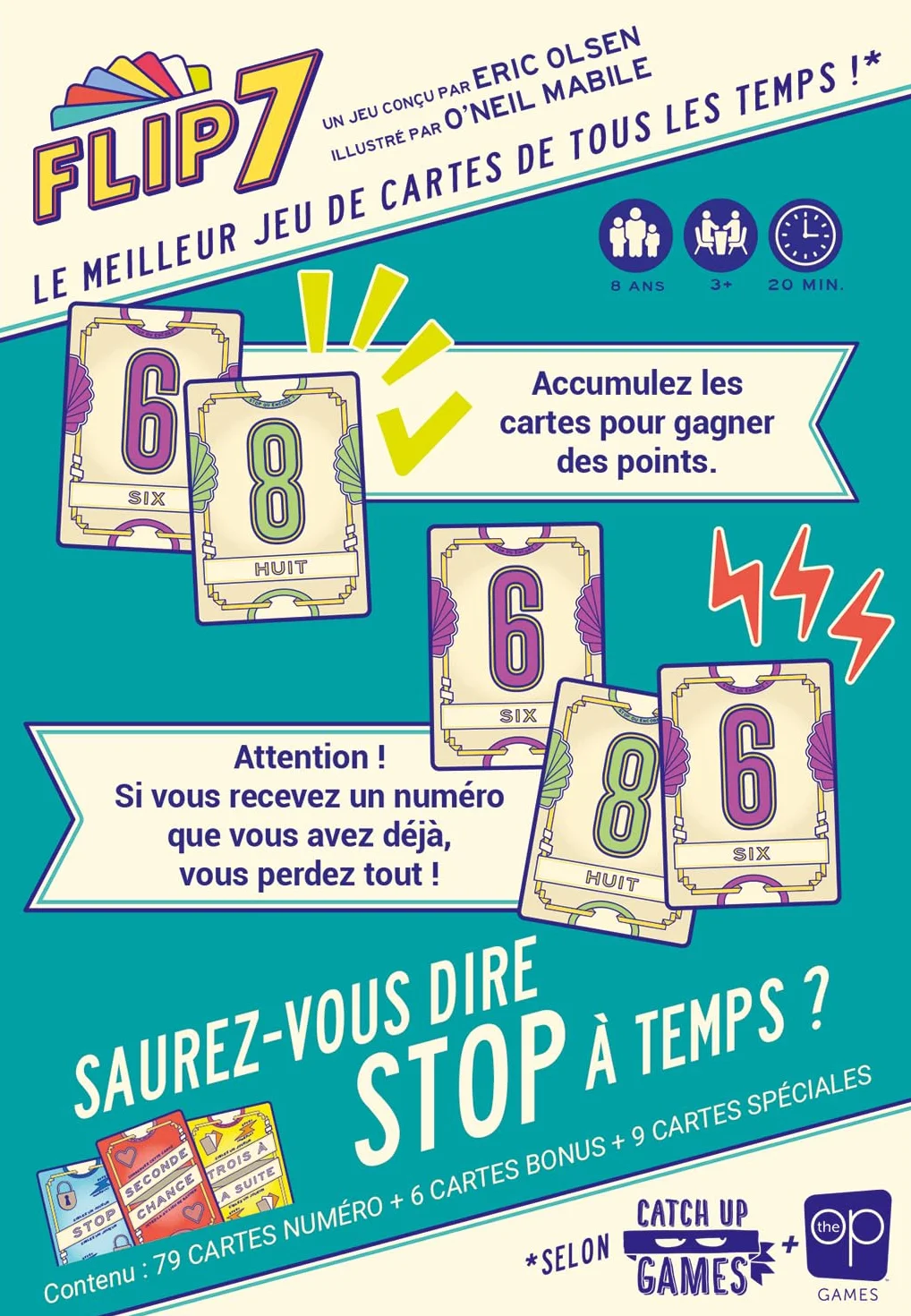 Catch Up Games Flip 7 Version Française Jeu de Cartes 3-6 Joueurs 8 Ans et Plus Règles Simples