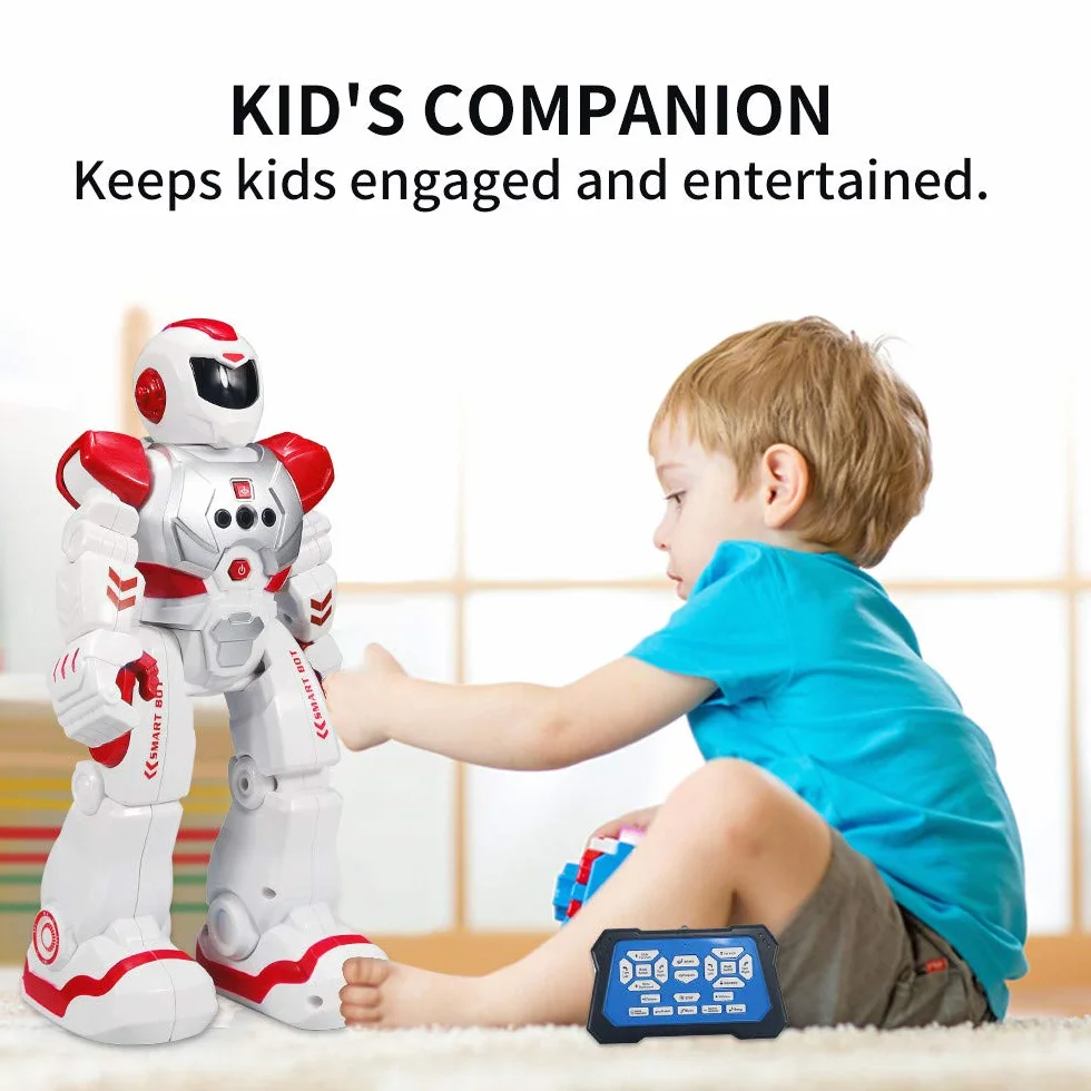 Robot Télécommandé pour Enfants, Robot RC Programmable avec Danse Chant, Contrôle Infrarouge, Détection Geste, Cadeau Noël Garçons Filles (Rouge)