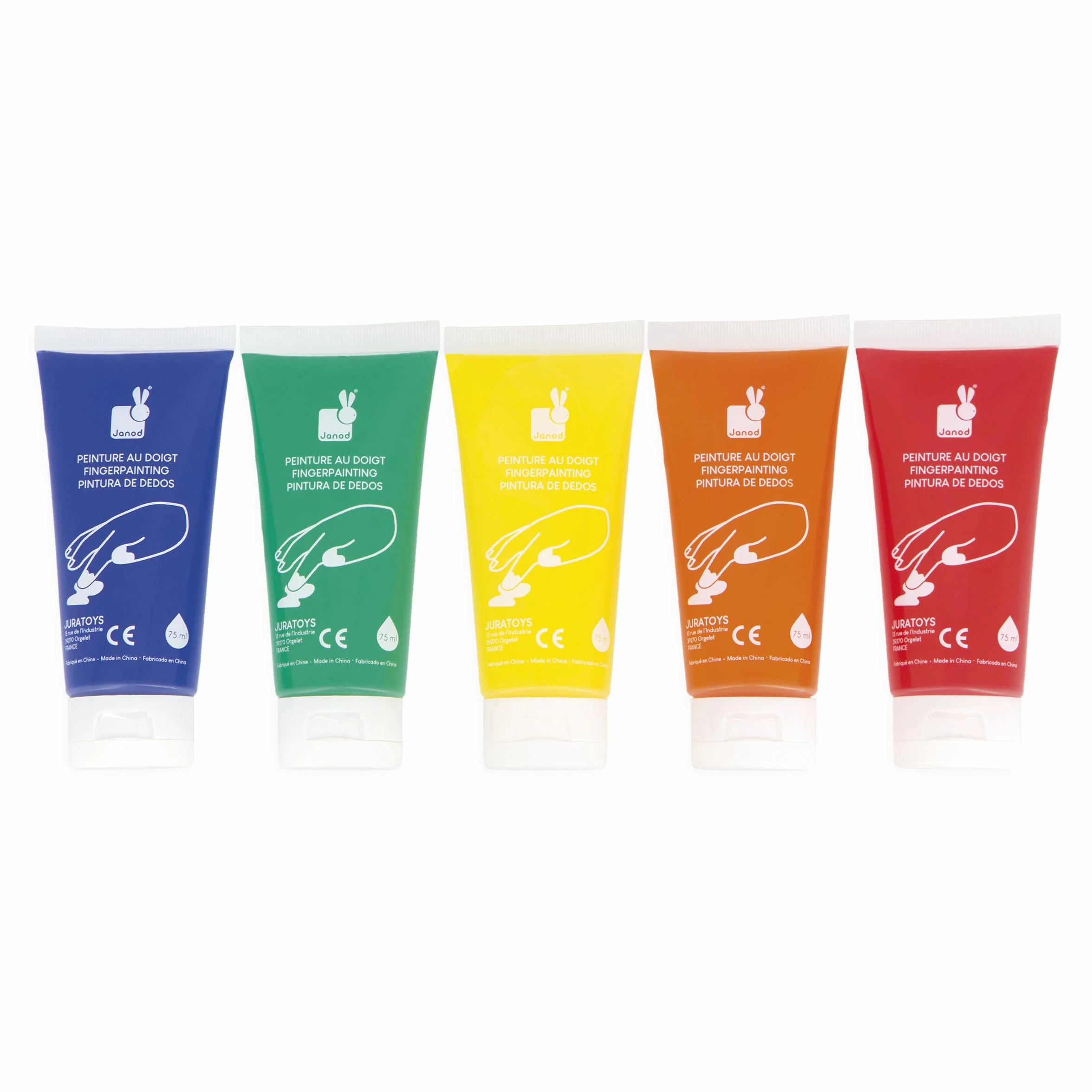 Janod 5 Tubes de Peinture au Doigt pour Bébé 75 ml Testé Dermatologiquement Dès 12 Mois