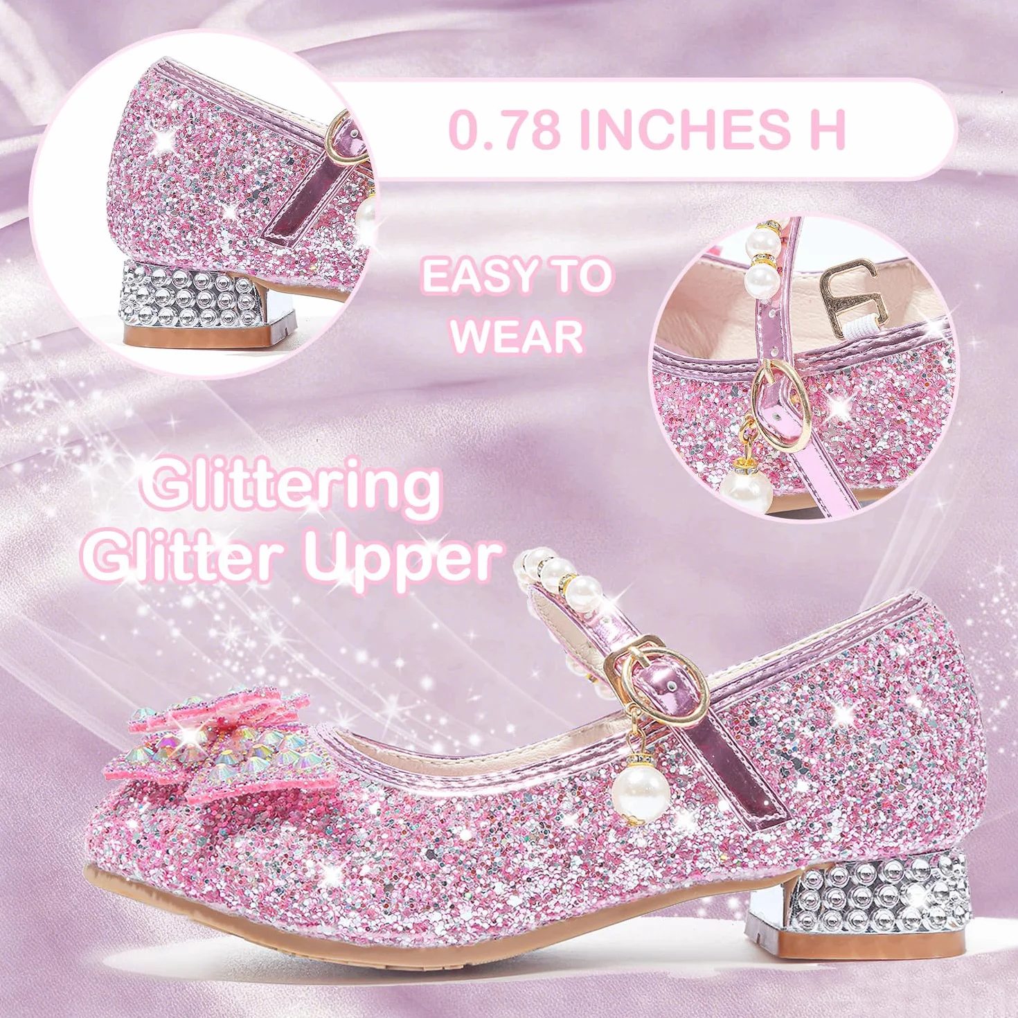 Chaussure Princesse Fille Talon Paillettes Chaussures Danse Enfant Déguisement Sandale Crystal Bling