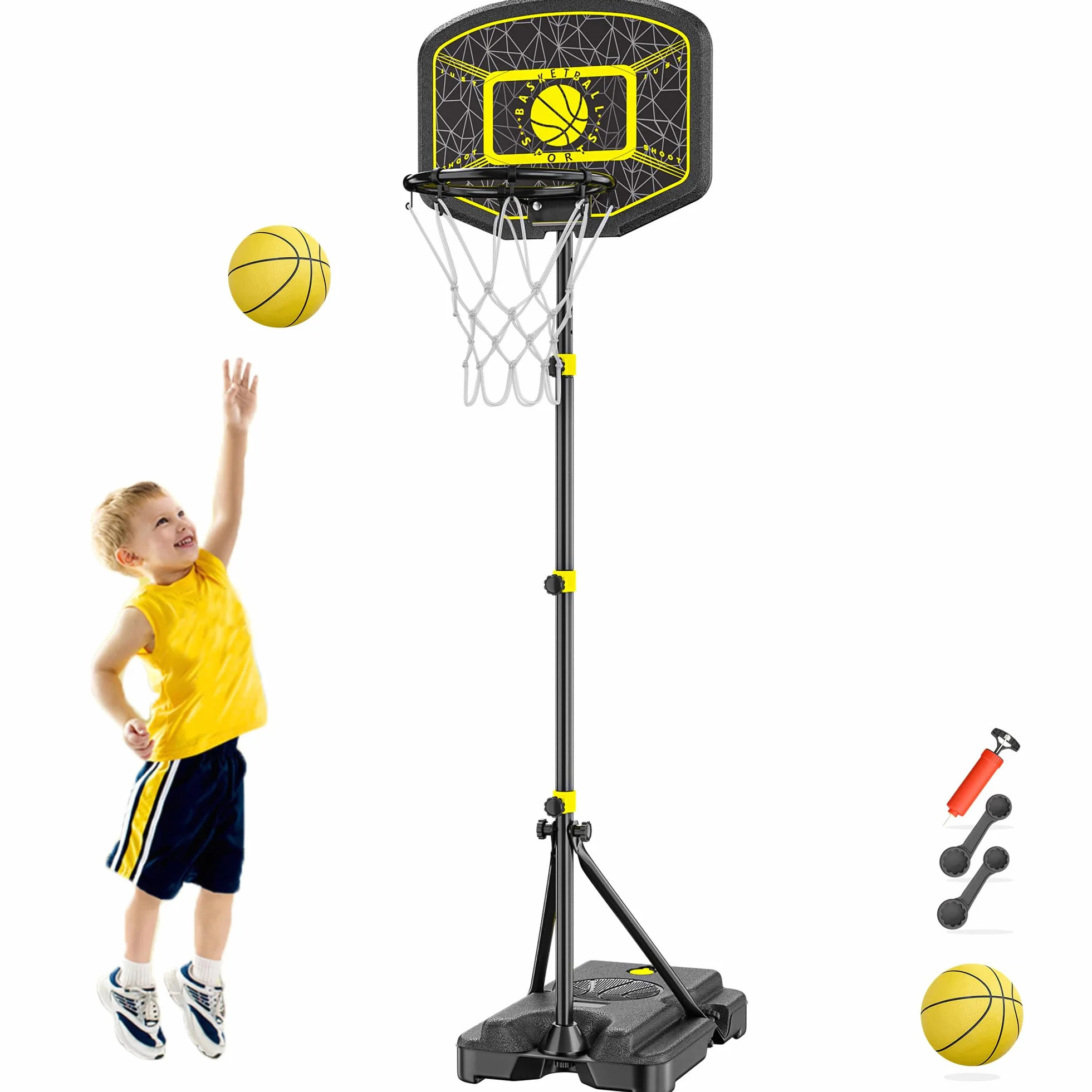 Panier de Basket Enfants Hauteur Réglable 110-190 cm Jouets Extérieur Intérieur