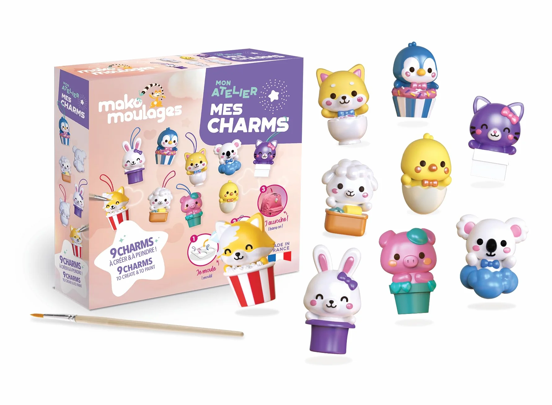 Mako Moulages Kit Créatif DIY Complet Moule 9 Figurines Animaux Kawaii Plâtre Porte-Clés Bijoux Sac Fabriqué France
