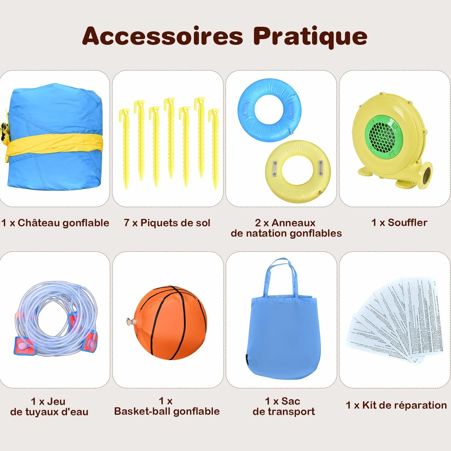 COSTWAY Château Gonflable 8 en 1 avec Double Toboggan & Souffleur 680W, Aire de Jeux Gonflable pour Enfants 3-10 Ans
