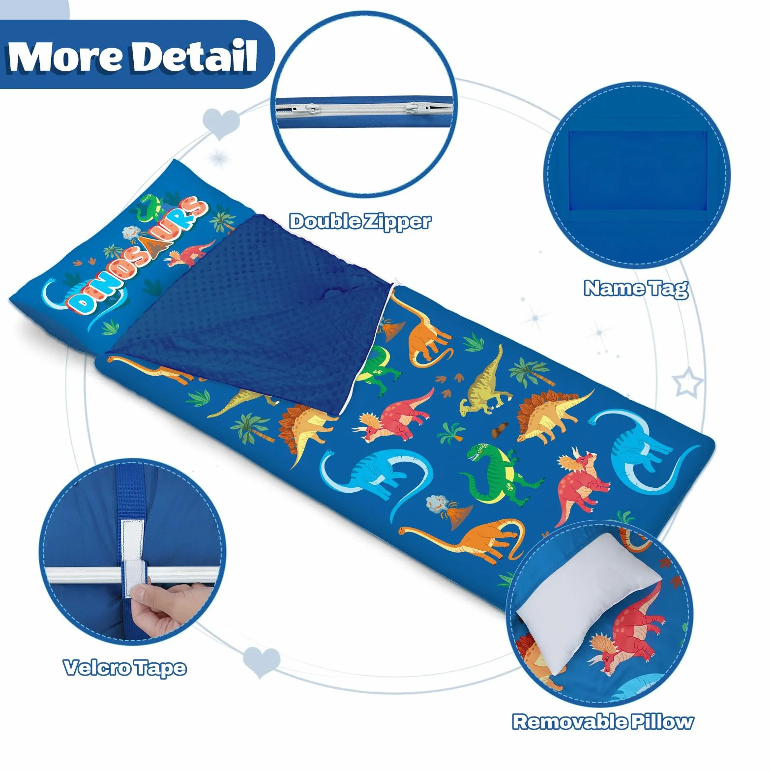Sac Couchage Enfants 150x60cm avec Couverture et Oreiller Amovibles Léger Garcon Fille 3-7 Ans Voyage Camping