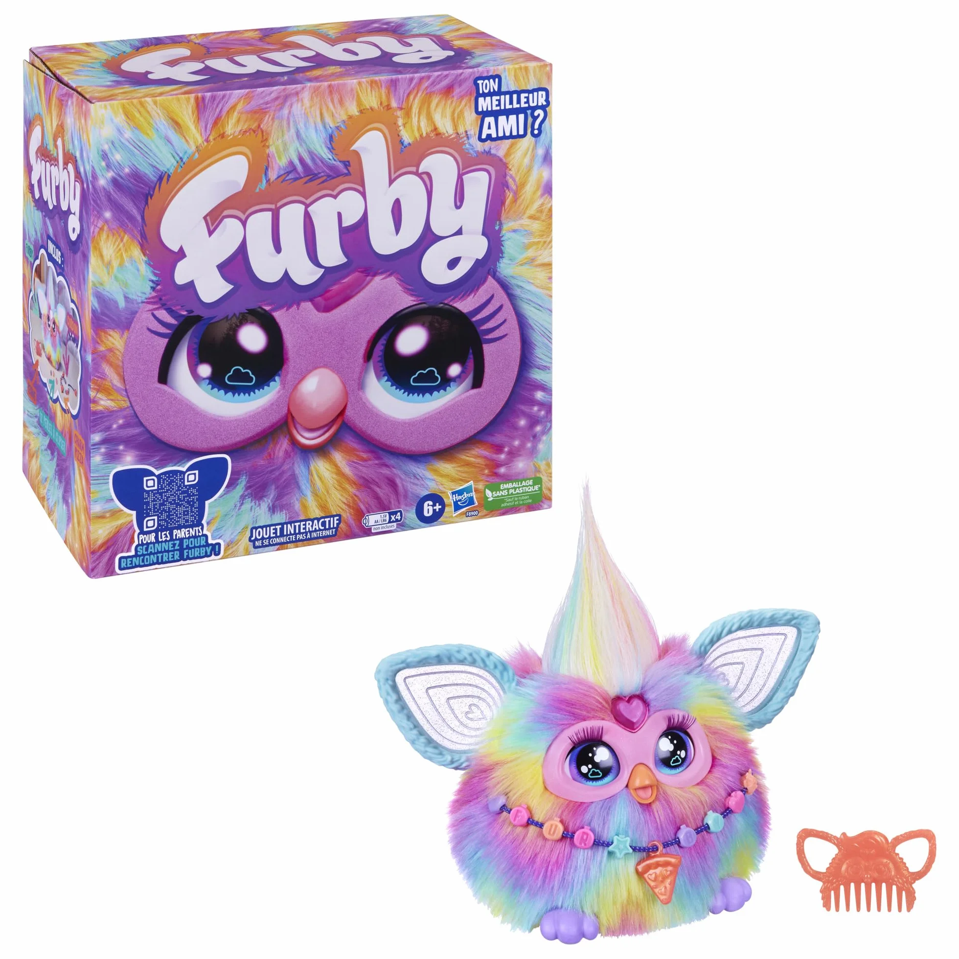 Hasbro Furby Tie Dye Peluche Parlante Qui Brille dans Le Noir Version française