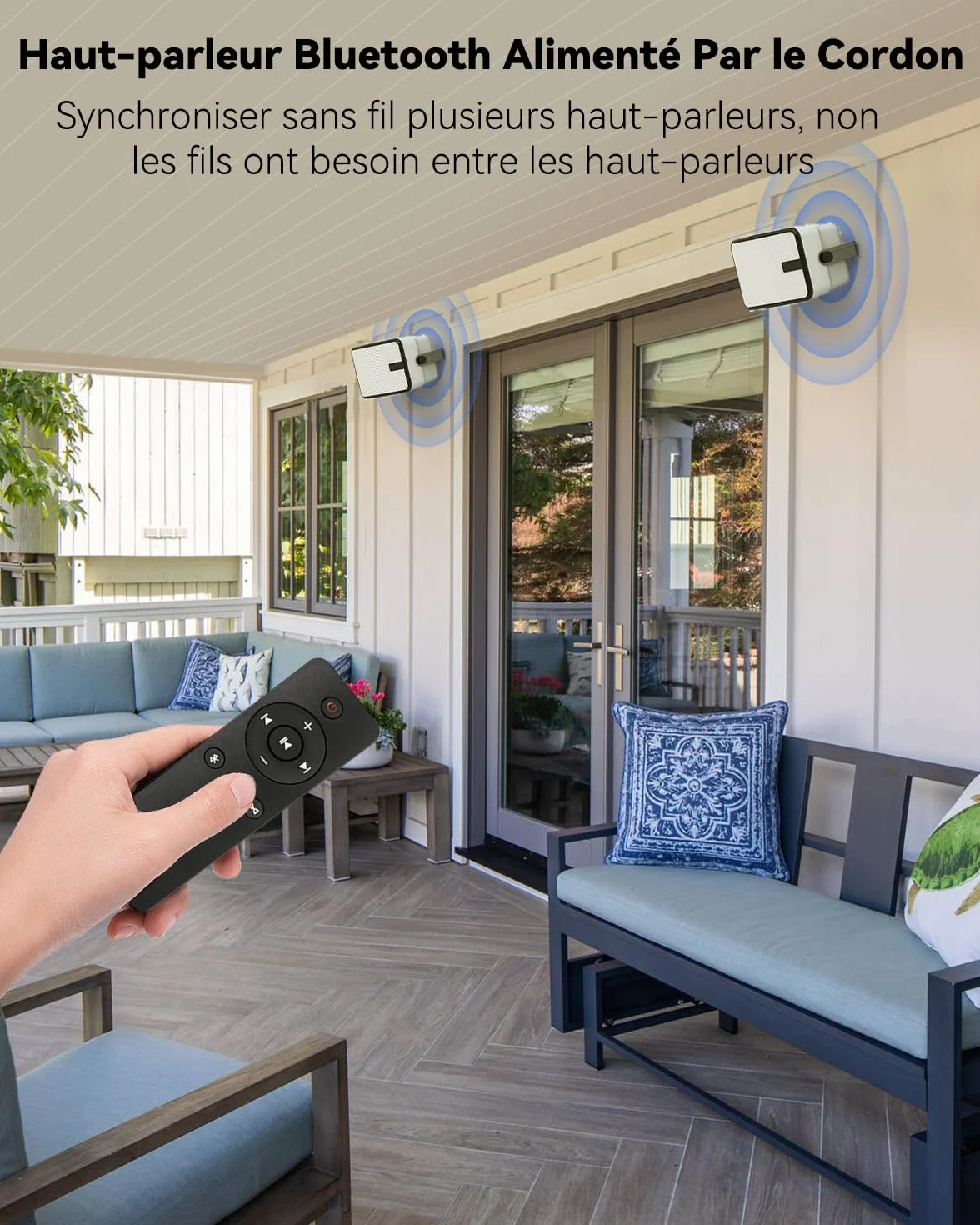 Enceintes Bluetooth Extérieures 400W, Basses Puissantes, Synchronisation sans Fil avec 100 Enceintes, Montage Mural, Paire, Blanc MZ-621
