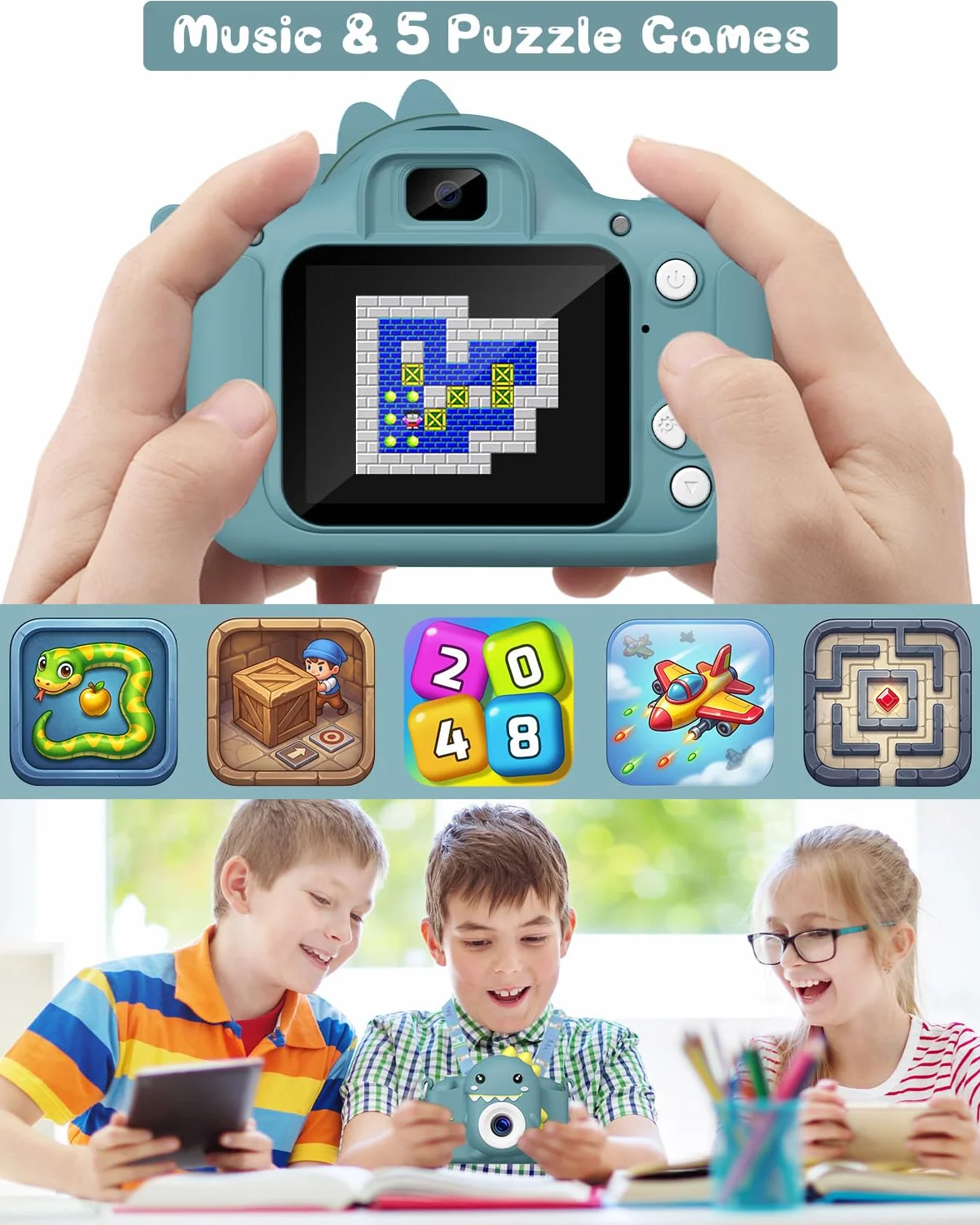 Appareil Photo Numérique pour Enfants 2.0 Pouces HD 1080P 32G Rechargeable Caméscope Selfie Cadeau Jouet Garçons 3-12 Ans
