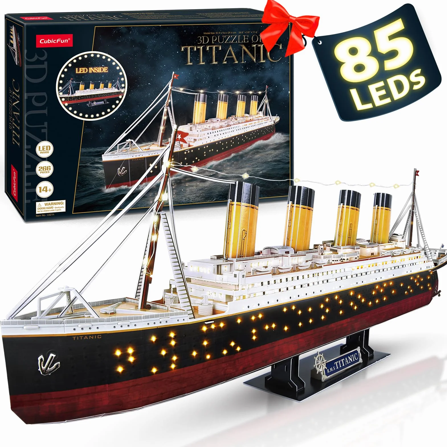CubicFun Puzzle 3D Titanic LED 88 cm Bateau Modèle 266 Pièces