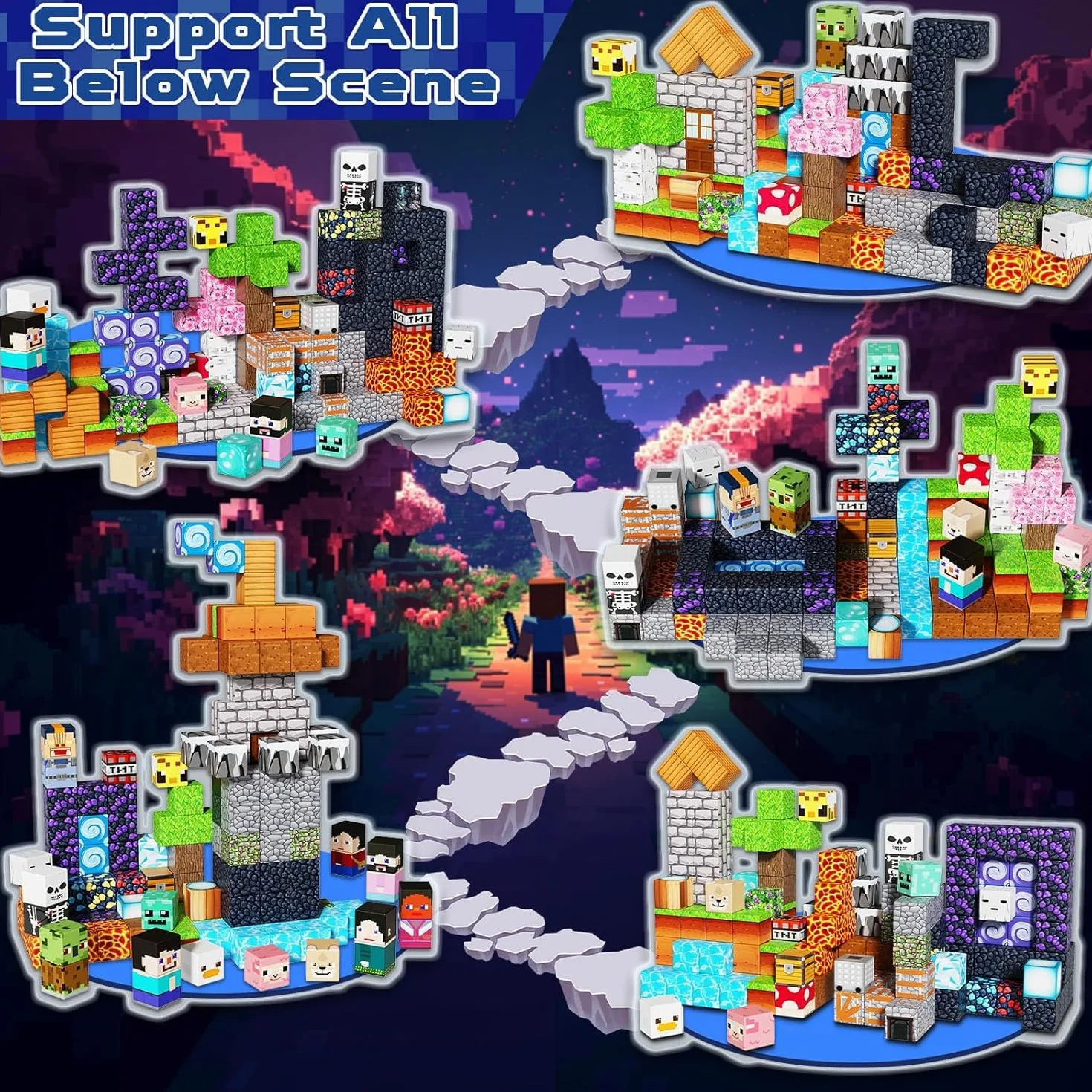 150 Pièces de Construction Magnétique Enfant Aventure Cubique Blocs Aimantés avec Squelettes Rails Famille Jeu Éducatif Voyage 4-7 Ans
