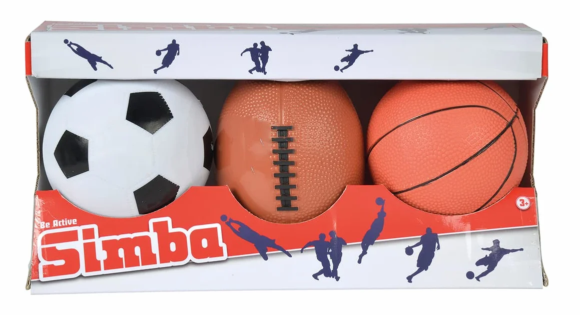 Simba Be Active Set 3 Ballons Foot Basket Football Américain Diamètre 9-10cm