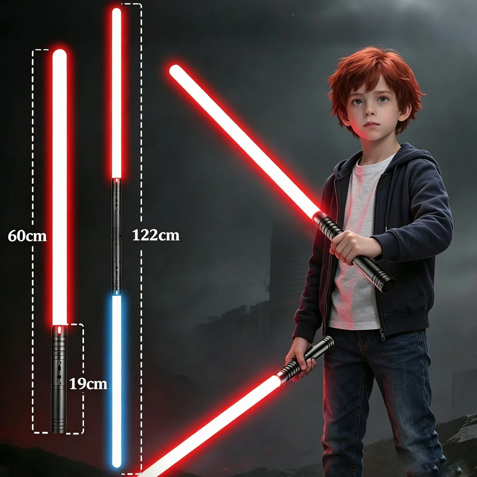 Sabre Laser RGB 15 Couleurs Rechargeable USB pour Enfants 60cm 2PC
