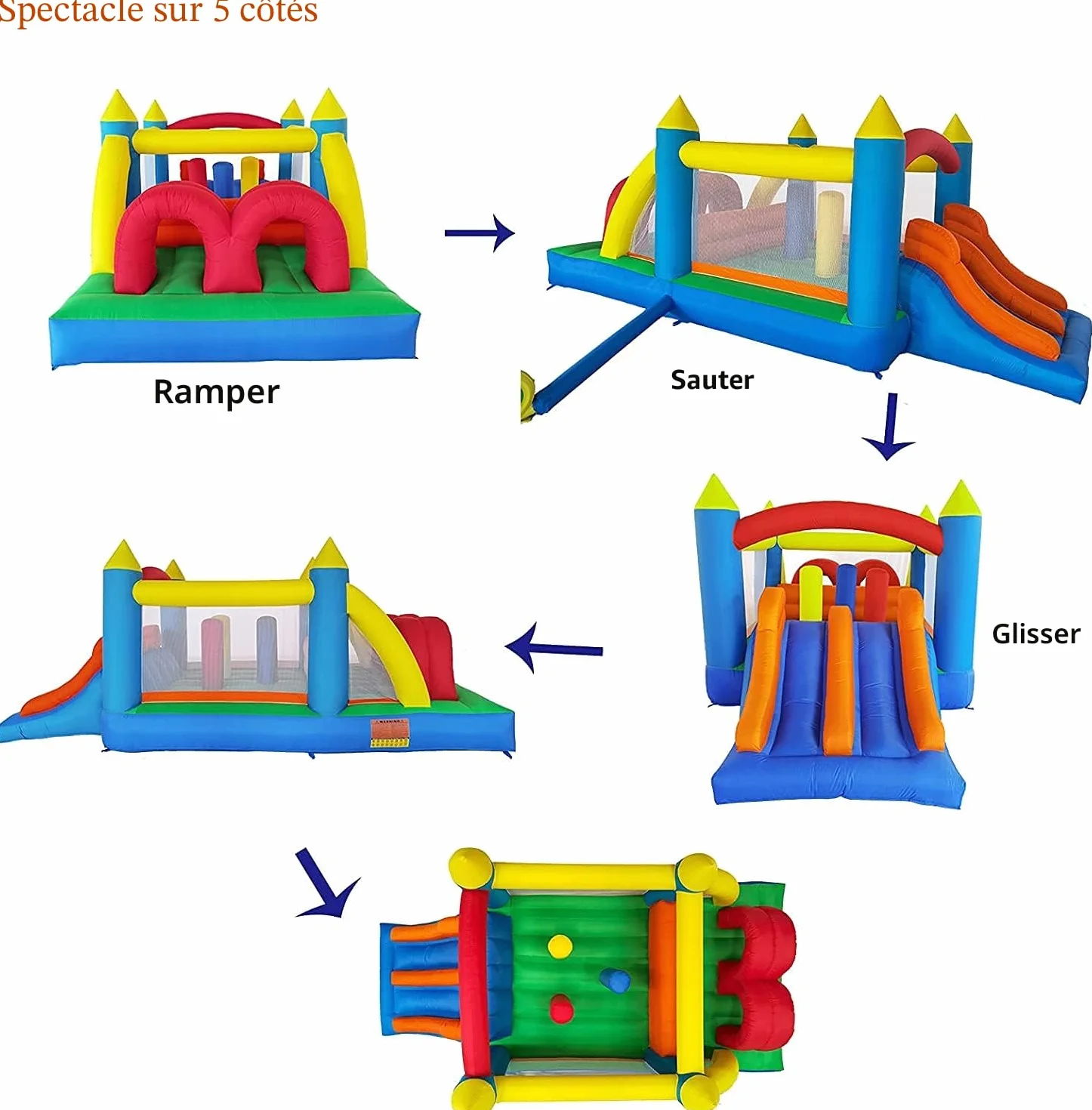 Ballsea Grand Château Gonflable avec Souffleur 488x240x190 cm Enfant Exterieur Interieur
