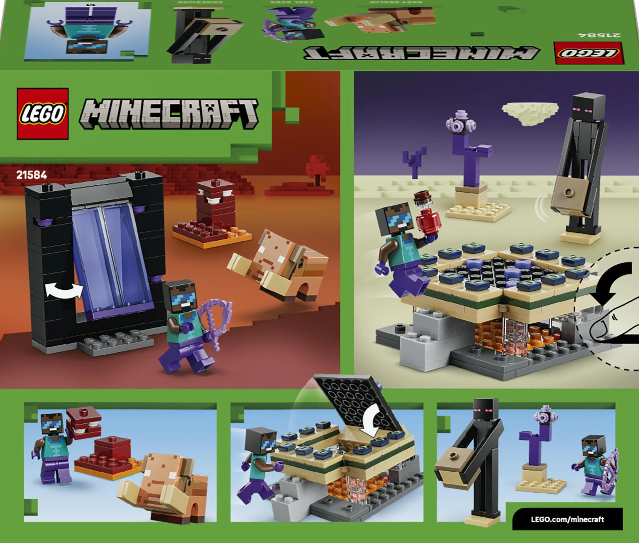 LEGO Minecraft Voyage à Travers Les Portails du Nether et de l’Ender Jouet de Construction Figurines Mobs Héros Enderman Bébé Hoglin Cadeau Gaming 7 Ans