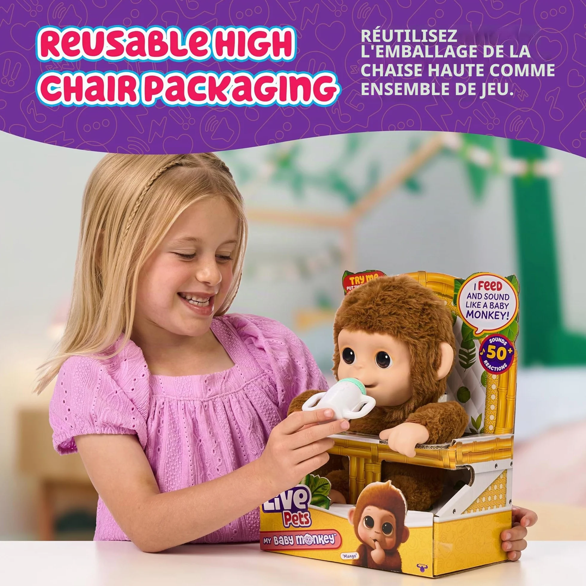 Little Live Pets Mon bébé Singe Jouet Interactif avec Plus de 50 Sons et Réactions, Nourris-Le, Il suce Son Pouce et rigole, À partir de 4 Ans