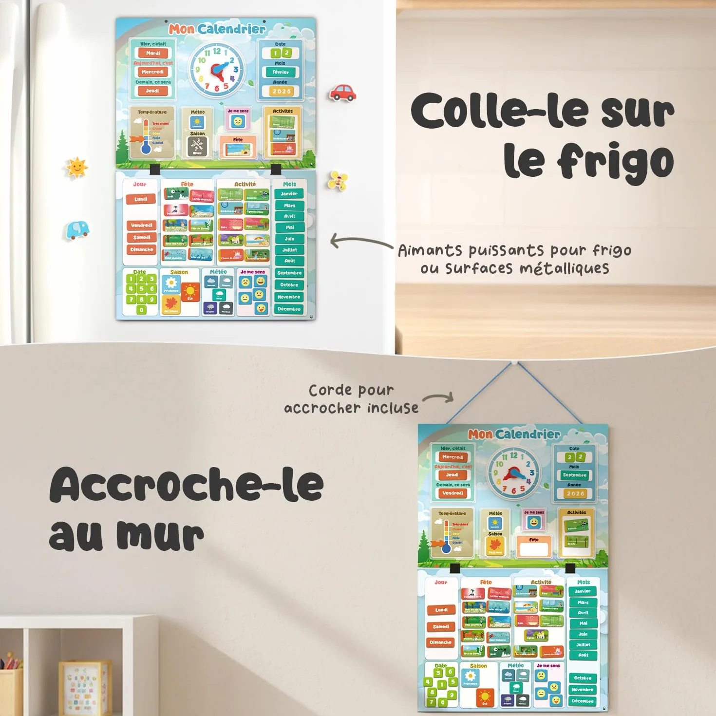 SmartPanda Mon Premier Calendrier Jeu Éducatif Magnétique 30x40cm Français