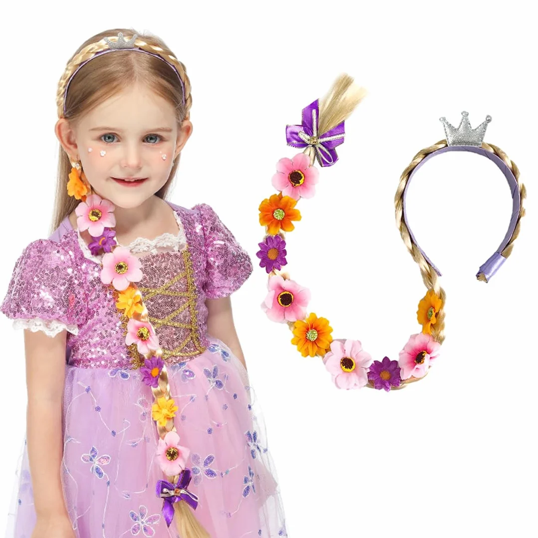 Perruque Princesse Enfant Raiponce Déguisement Cosplay Accessoire Cheveux Filles Carnaval Halloween