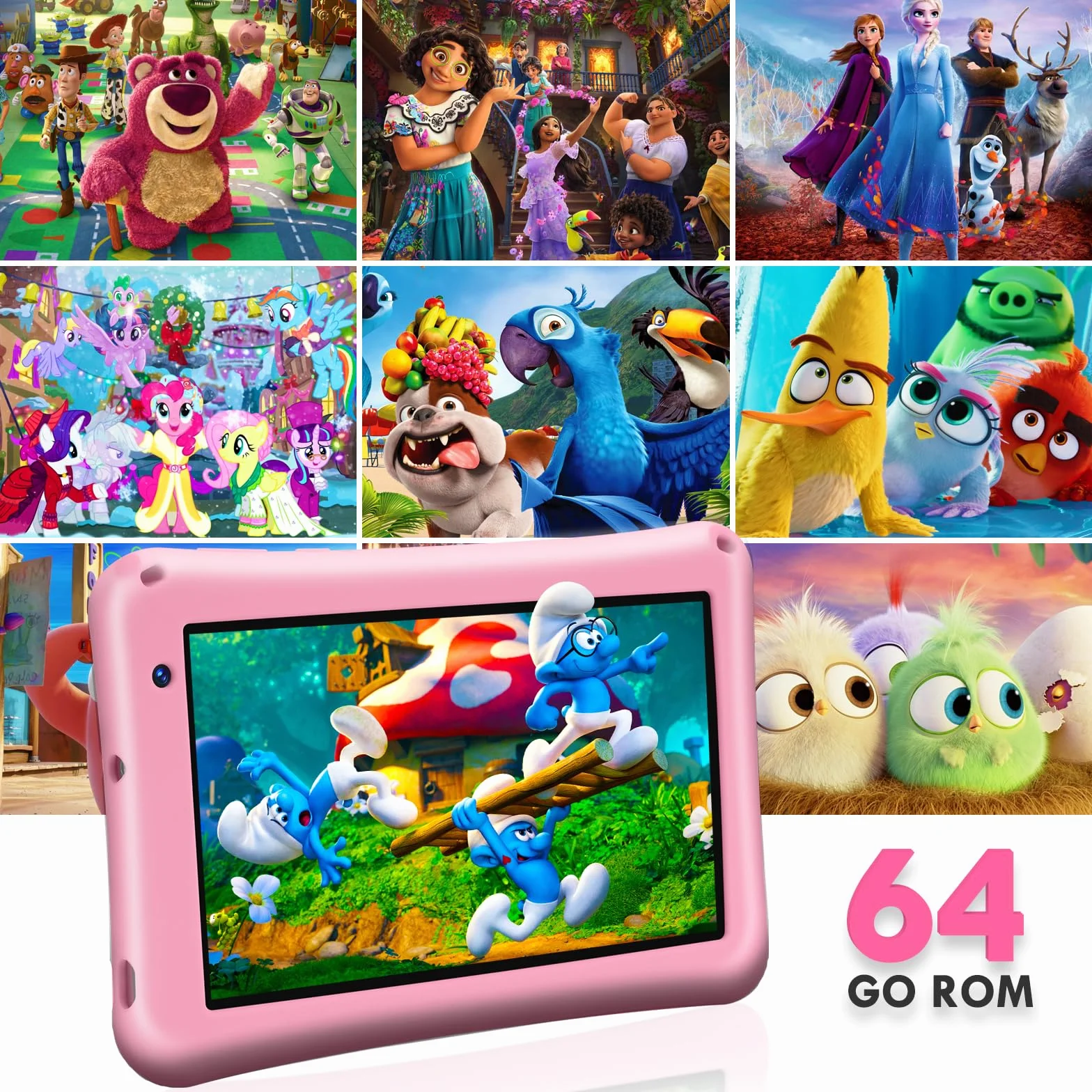 Tablette Enfants 7 pouces, Tablette Android 13, Octa-Core, 8Go+64Go (TF 256GB), Batterie 5800mAh, Caméras 5MP+8MP, Affichage HD, Contrôle parental, Housse protectrice en silicone pour enfants(Rose)