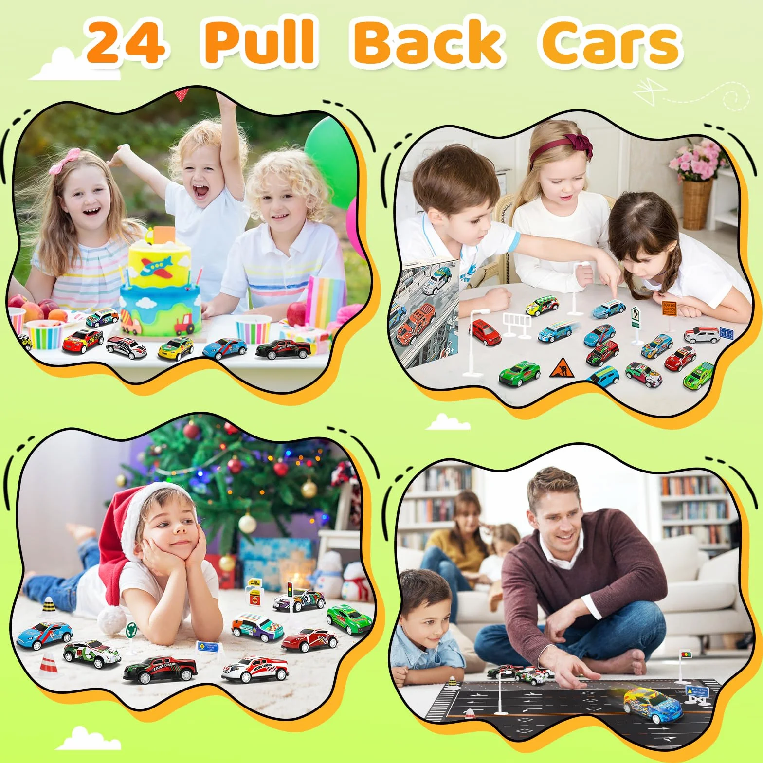 Voitures Jouets en Métal 24 Pièces avec Tapis de Jeu et Barrage Routier 6,8cm Cadeau pour Enfant Garçon 2-8 Ans