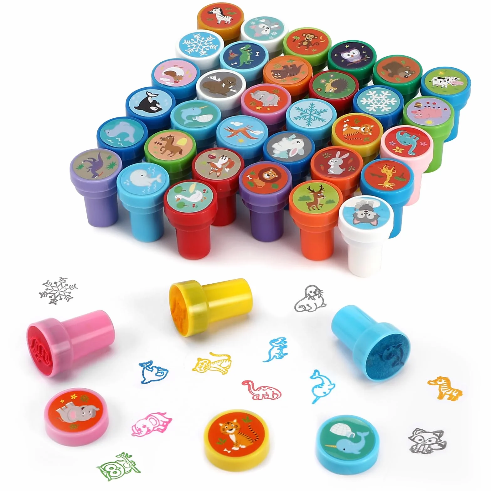 Ensemble de Tampons Multicolores Auto-encreurs pour Enfants 36 Pièces
