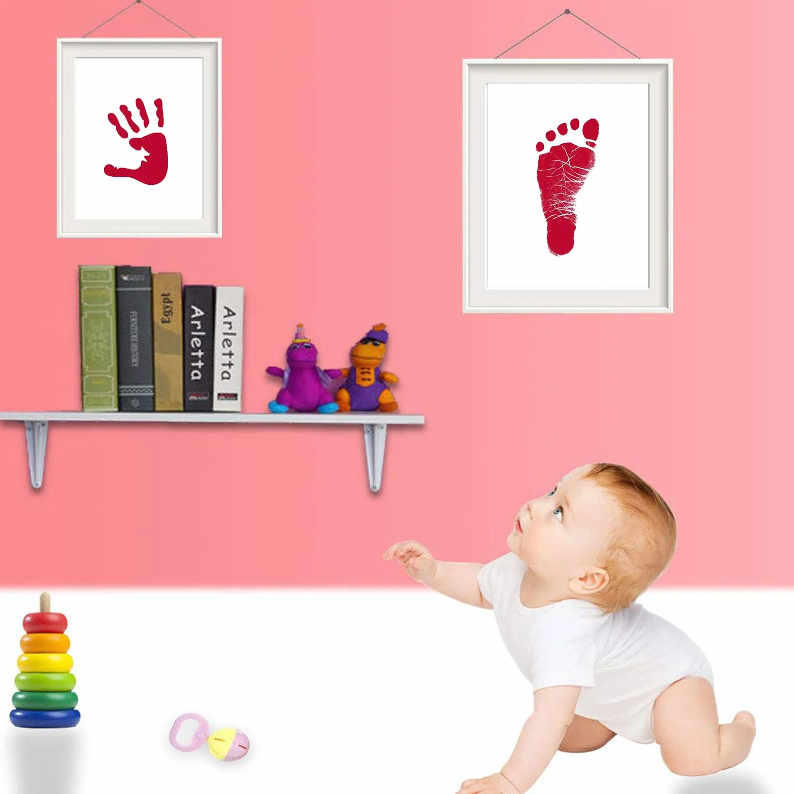 Tampon encreur réutilisable pour bébé, empreinte de pied et de main, rouge