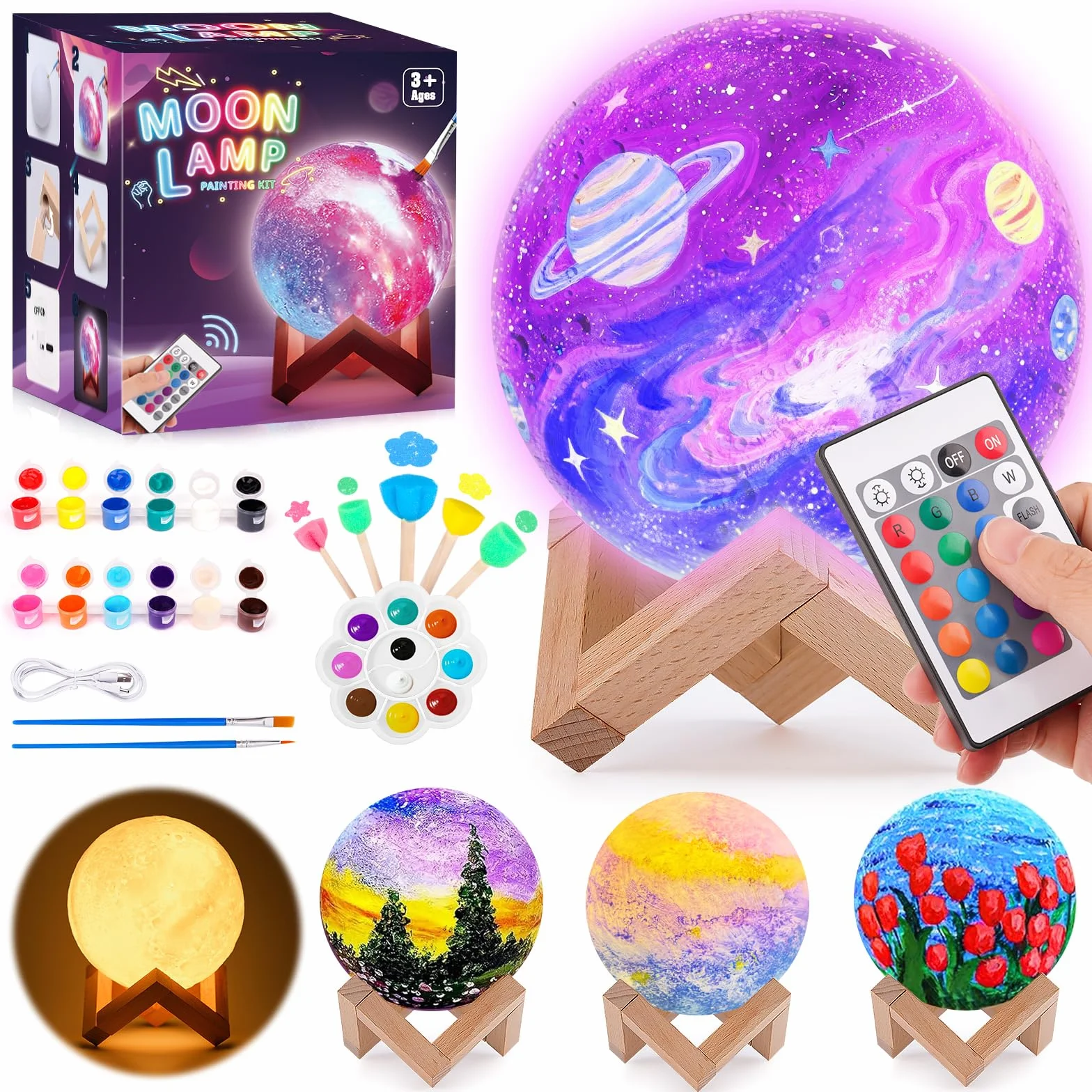 Kit Peinture Lampe Lune pour Enfant: Cadeau Anniversaire Fille 6-12 Ans Bricolage Veilleuse Deco Chambre