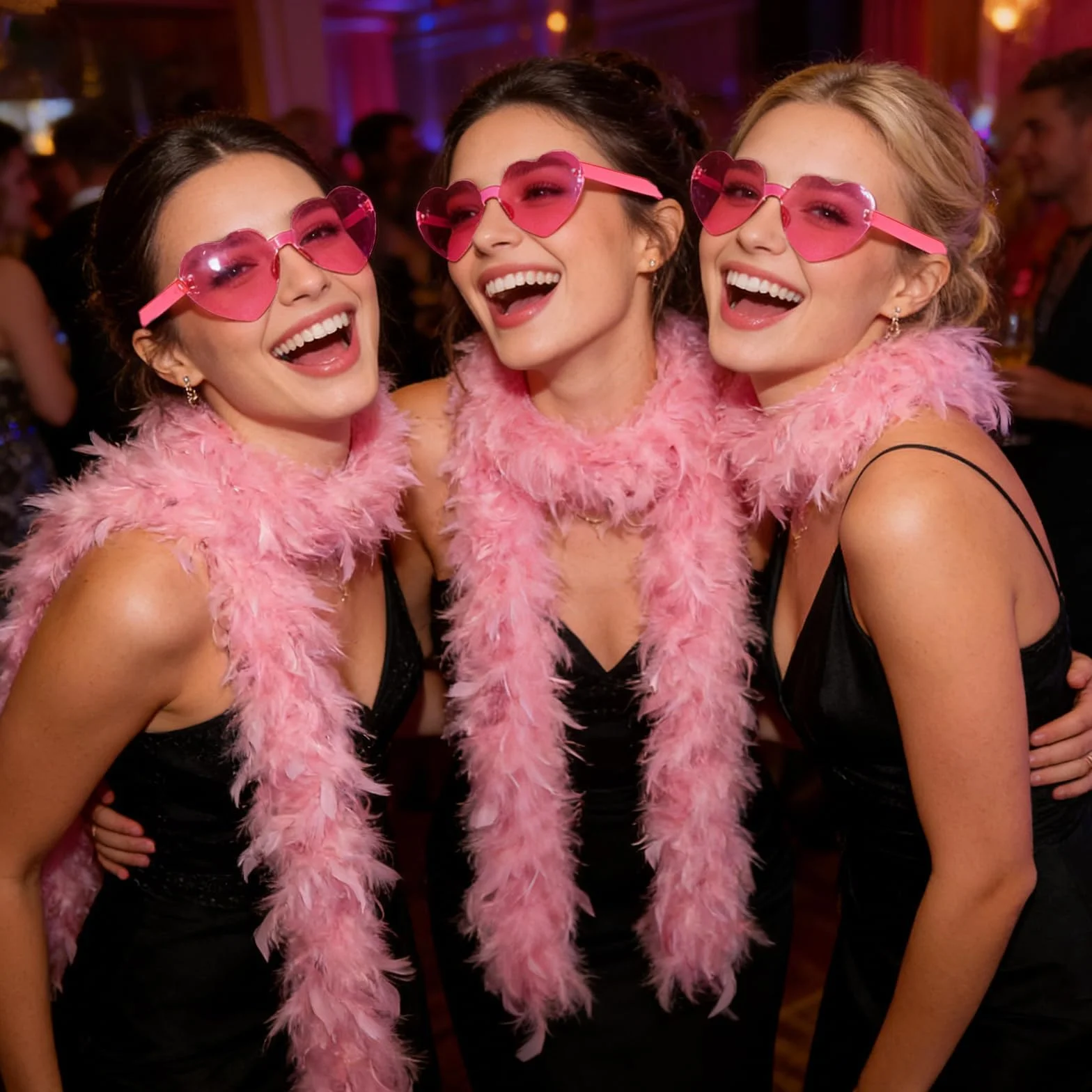 Boa en Plumes Roses 2M, Châle en Plumes avec Lunettes Cœur, Accessoire Danse Mariage Fête Cosplay Halloween