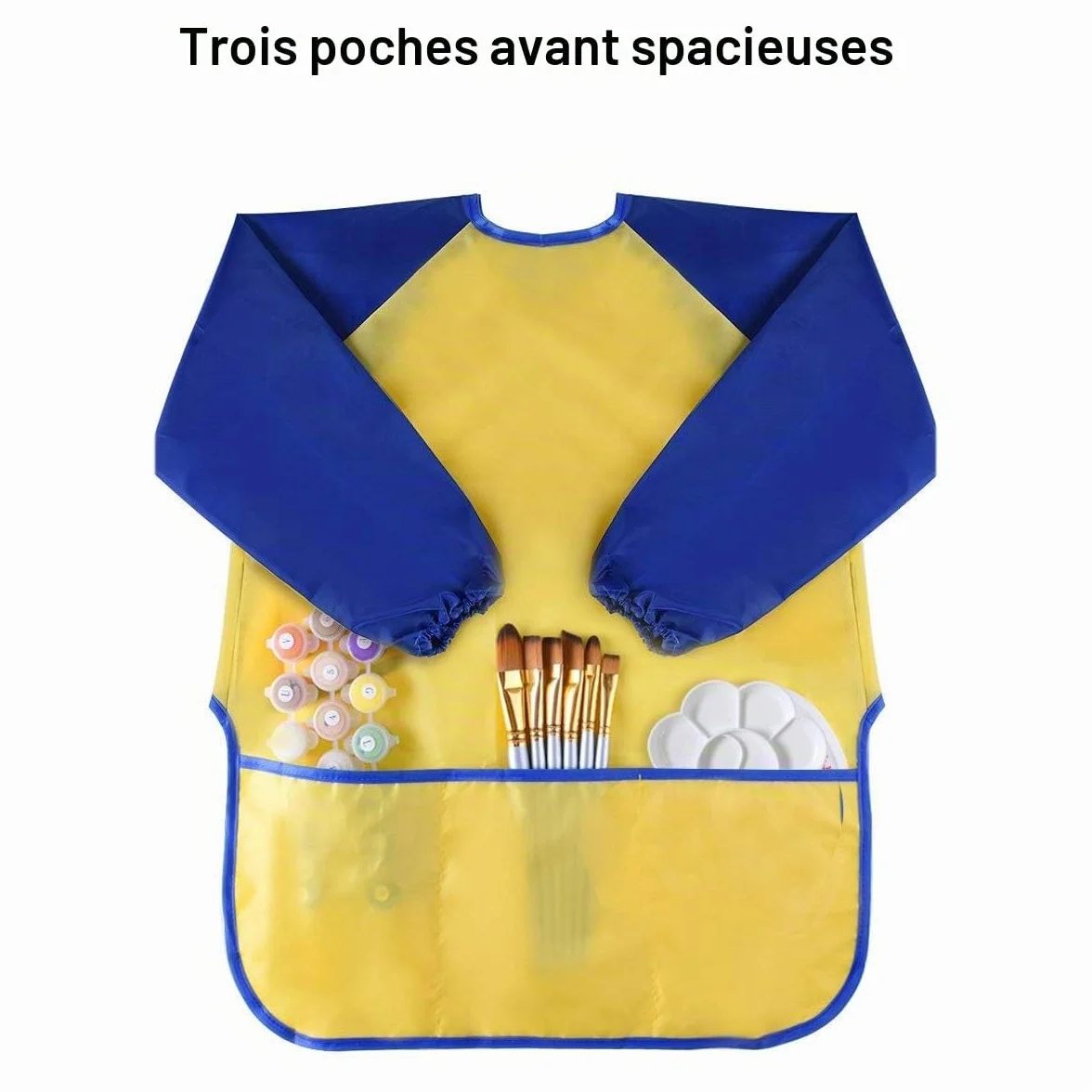 Tablier de Peinture Enfant Imperméable Manches Longues 3 Poches 2 Pièces 3-7 Ans