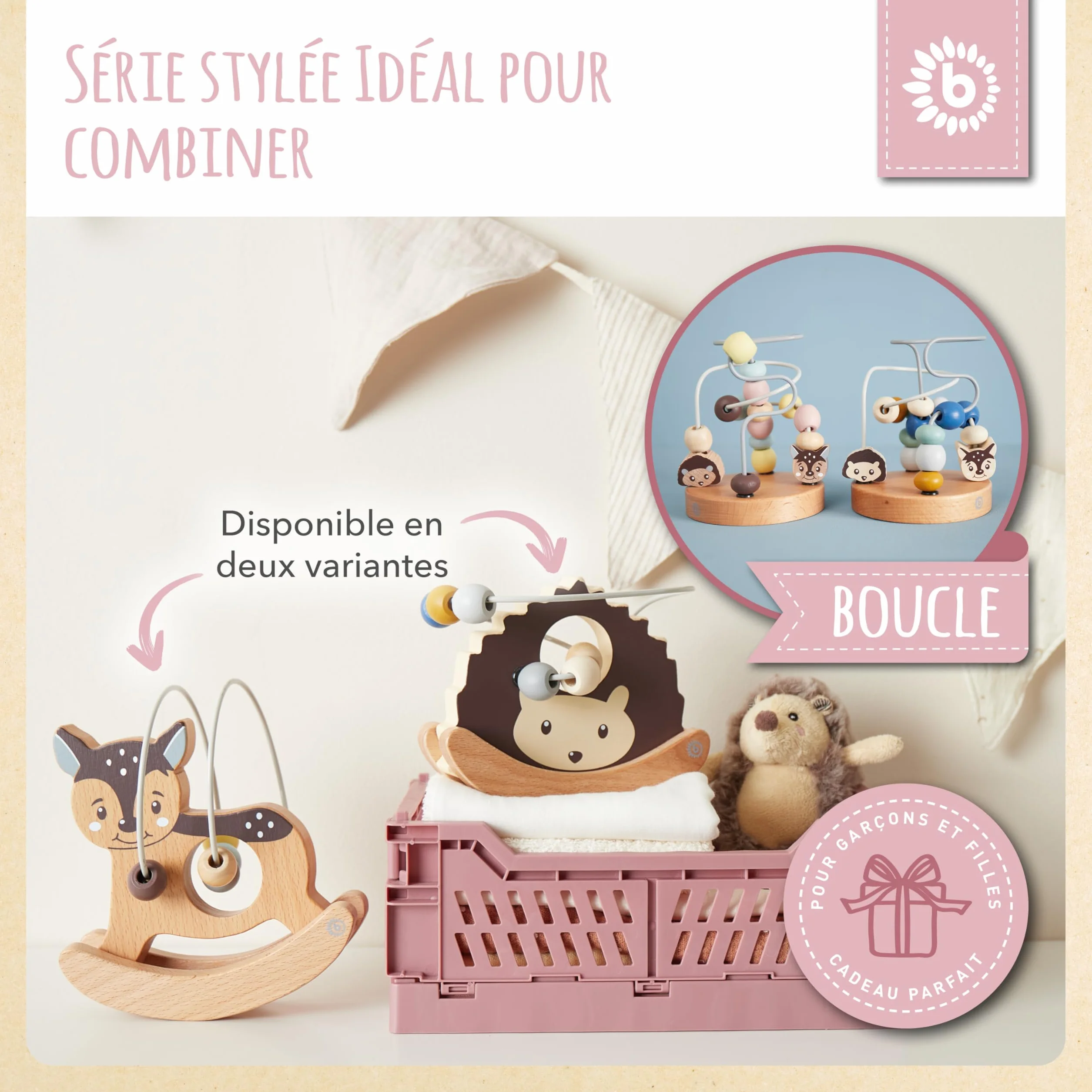 BIECO Nœud de motricité en Forme de cerf avec Bascule - Jouet de motricité à partir de 1 an - Mignon Jeu de Labyrinthe en Forme de cerf