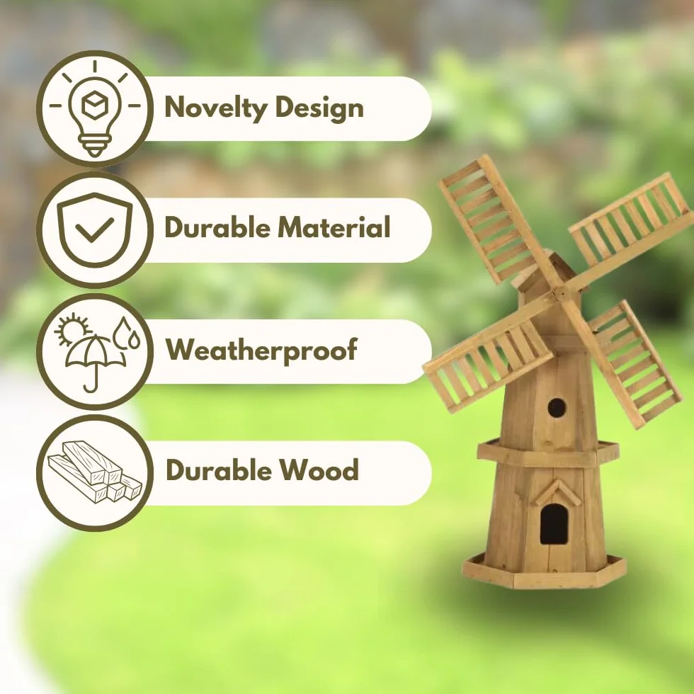 Garden Mile Grand moulin à vent rustique en bois traditionnel autonome 62,5 x 71,1 x 139,7 cm