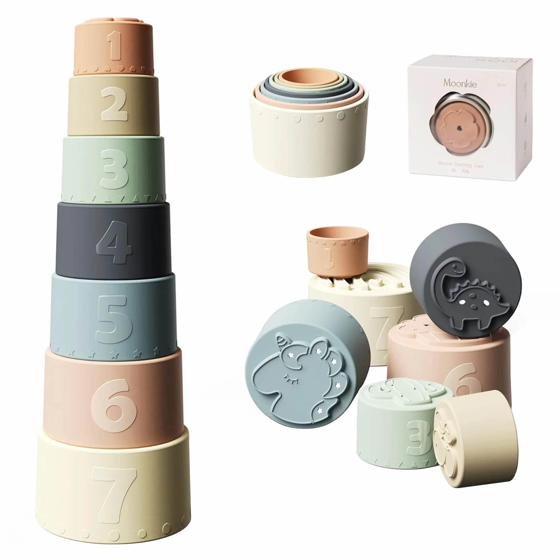 Moonkie Gobelet empilable en silicone bébé jouet éducatif dentaire