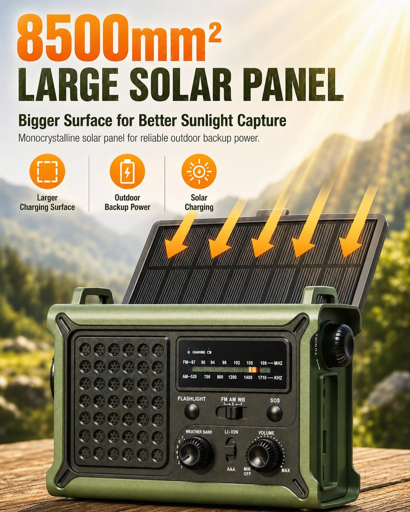 Radio météo d'urgence NOAA solaire à manivelle 12 000 mAh avec lampe LED SOS