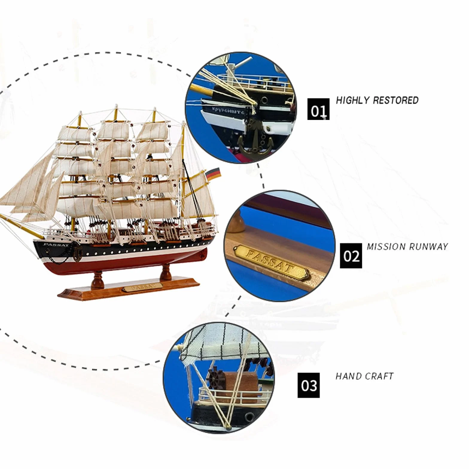 YLME Modèle De Voilier Bateau Artisanal en Bois Massif De Simulation Modèle De Voilier en Bois Méditerranéen Modèle De Voilier en Bois Léger Et Luxueux Modèle De Voilier en Bois,B