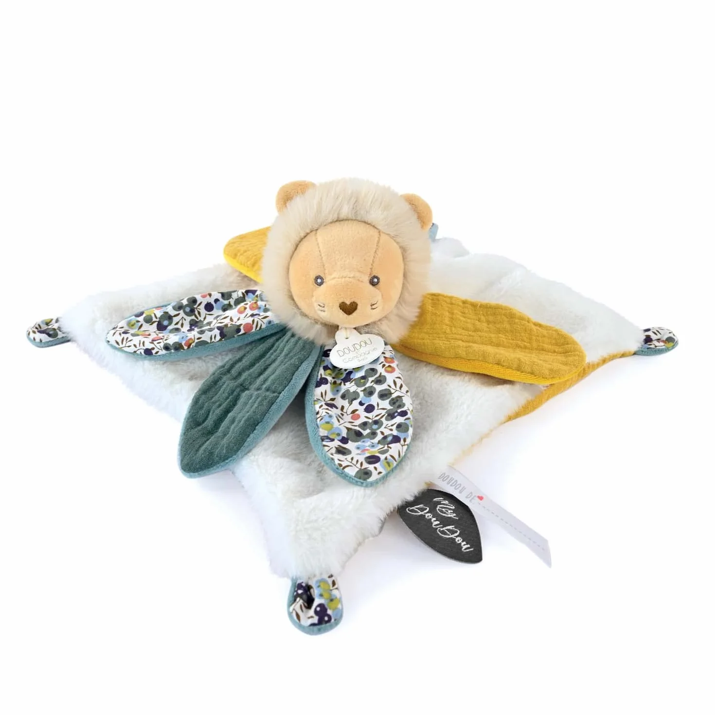 DOUDOU ET COMPAGNIE Doudou Lion Jaune Pétales Boîte Cadeau 27 Cm Collection Boh'aime Idée Cadeau Naissance Fille Garçon