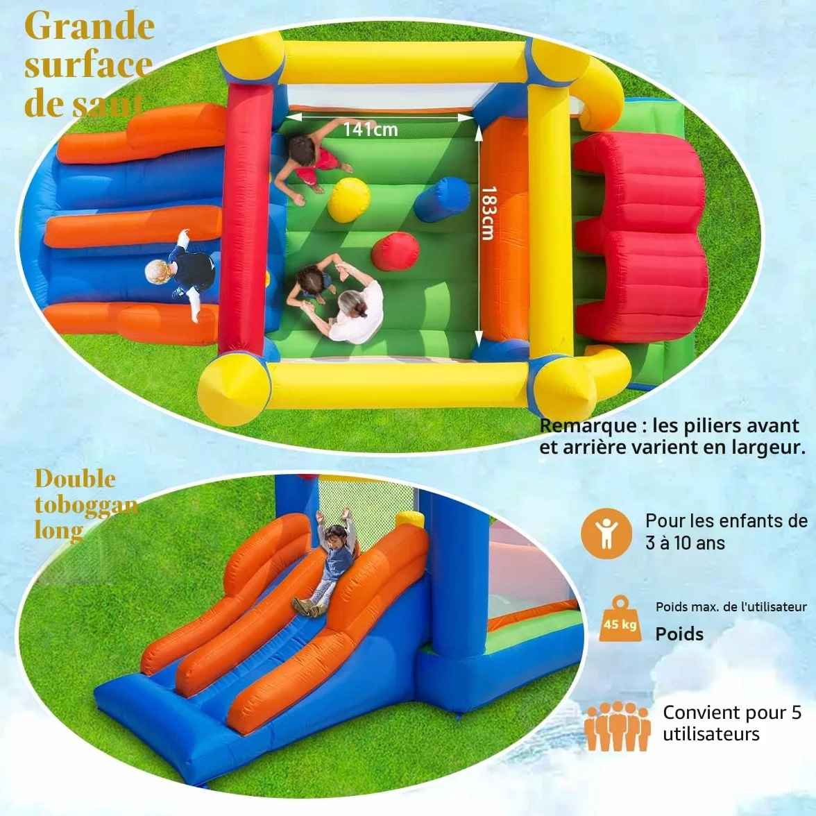 Ballsea Grand Château Gonflable avec Souffleur 488x240x190 cm Enfant Exterieur Interieur