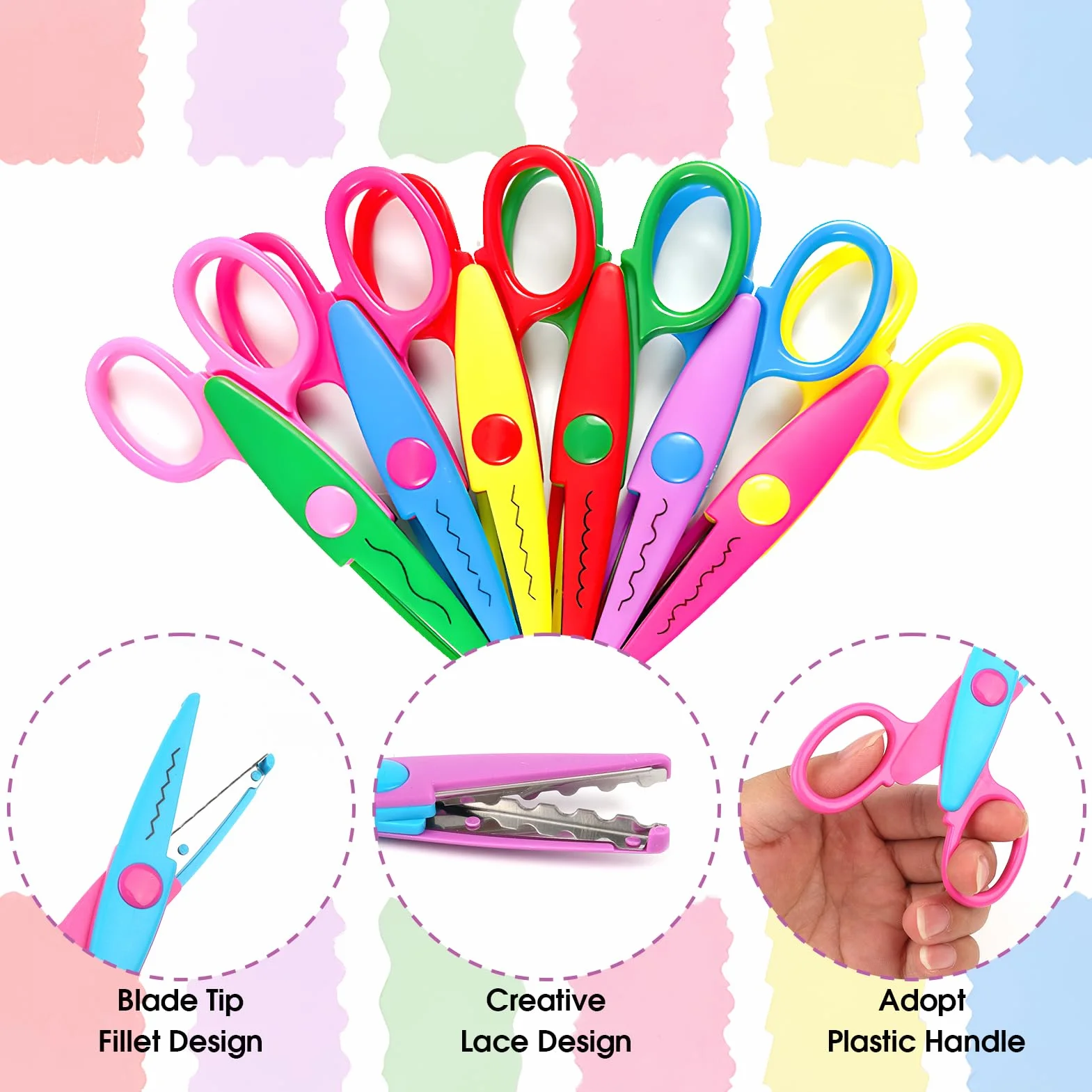 Ciseaux de Bricolage pour Enfants Lot de 6 avec Perforatrices, Formes de Coupe, Sécurité Crèche DIY